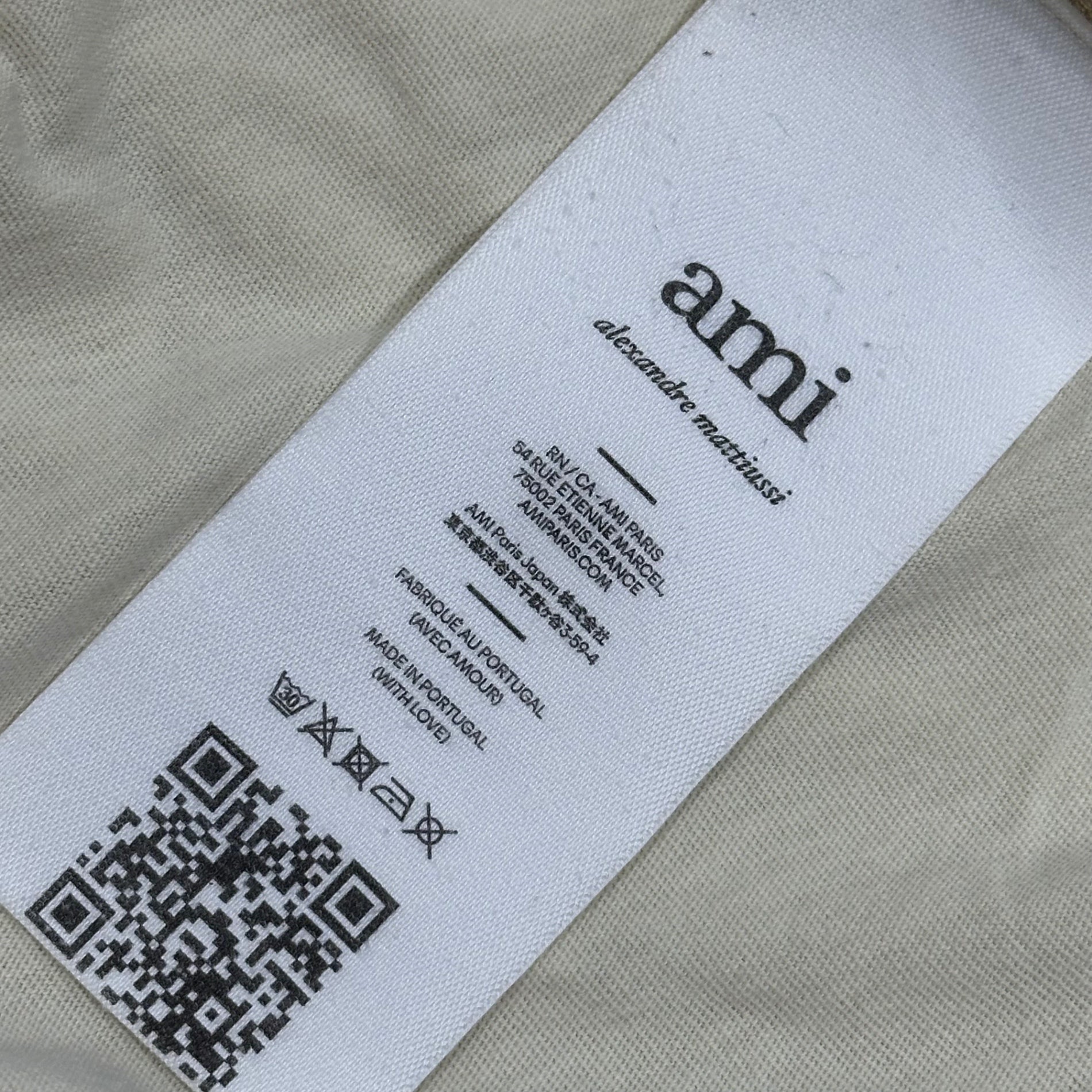 AMI PARIS(アミ パリ) Inside-Out Crew-Neck One-Point T-Shirt インサイド アウト クルーネック ワンポイント Tシャツ M アイボリー