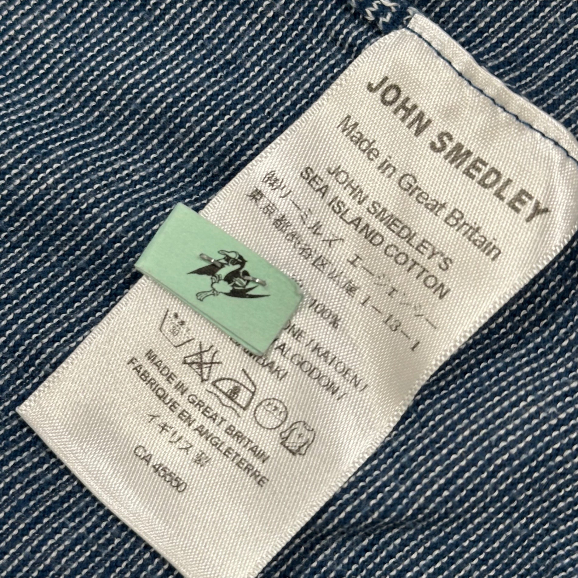 JOHN SMEDLEY(ジョンスメドレー) Cotton Striped V-neck Sweater Vネック コットン ボーダー ニット M ブルー×ホワイト