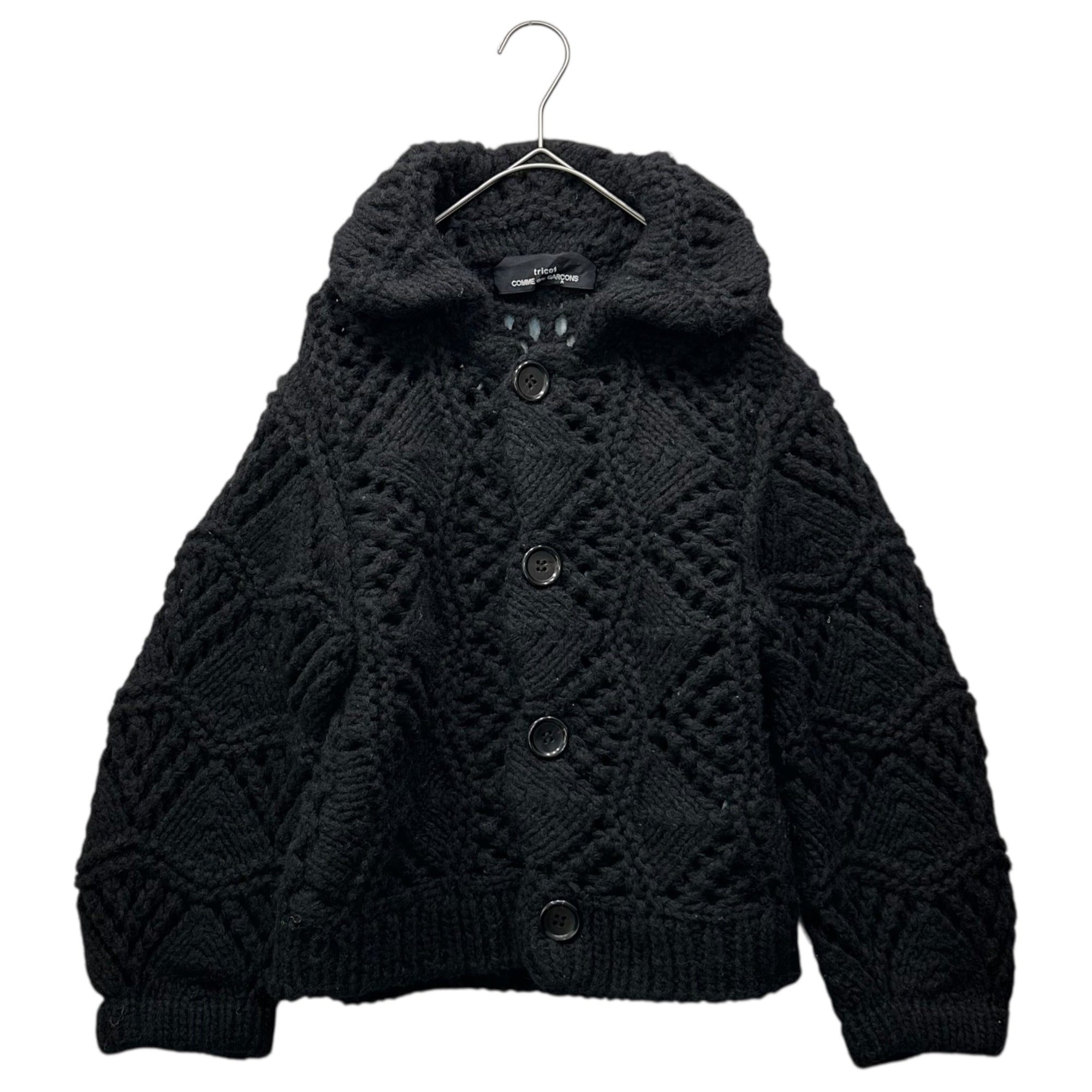 tricot COMME des GARCONS(トリココムデギャルソン) 08AW Hand-knitted Loose-knit Short-length Jacket with Oversized 手編み ローゲージ ニット デカボタン ショートレングス ジャケットButtons  TB-N017 FREE ブラック AD2008 男性着用可能