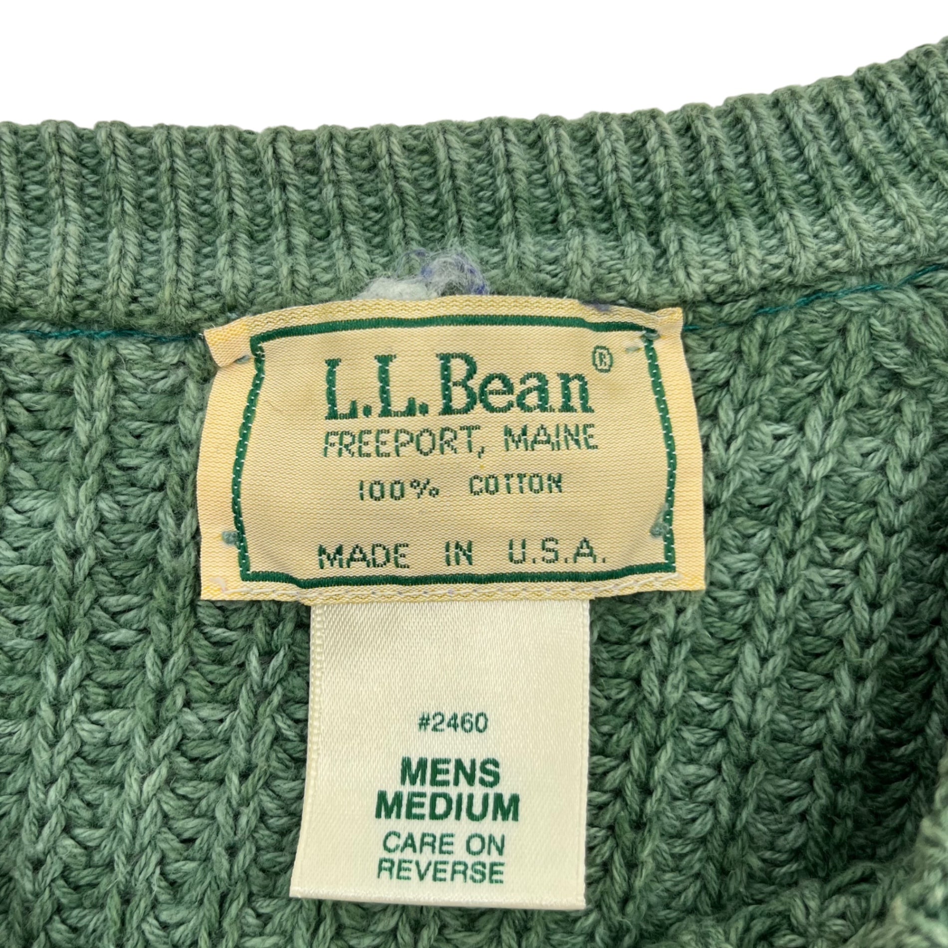 L.L.BEAN(エルエルビーン) 80's USA made cotton sweater コットン ニット M グリーン 80年代 USA製 セーター