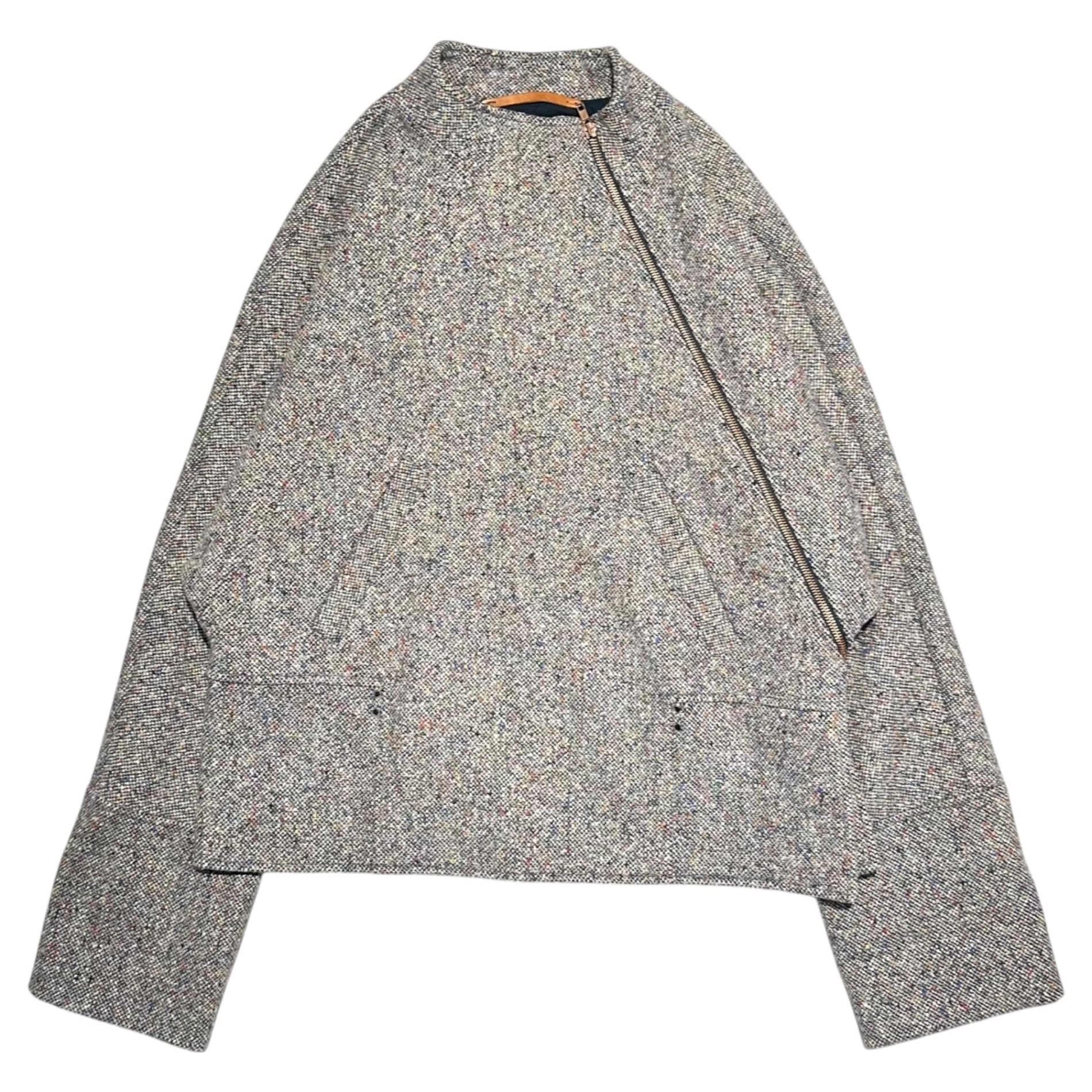 VERONIQUE BRANQUINHO(ヴェロニクブランキーノ) Archives Diagonal Zip Mixed Wool Tweed High-Neck Jacket アーカイブ 斜めジップ ミックスウール ツイード ハイネック ジャケット 0013490 VPF505A 42(L程度) グレー