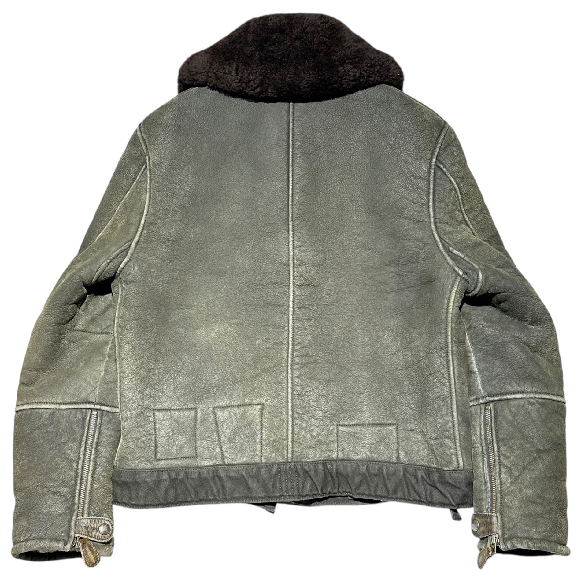 POLO RALPH LAUREN(ポロラルフローレン) 90's Vintage-processed genuine mouton flight jacket 90年代 ヴィンテージ加工 ムートン フライト ジャケット JR-RL-LW3810 L グレー×ブラウン インパクト21タグ