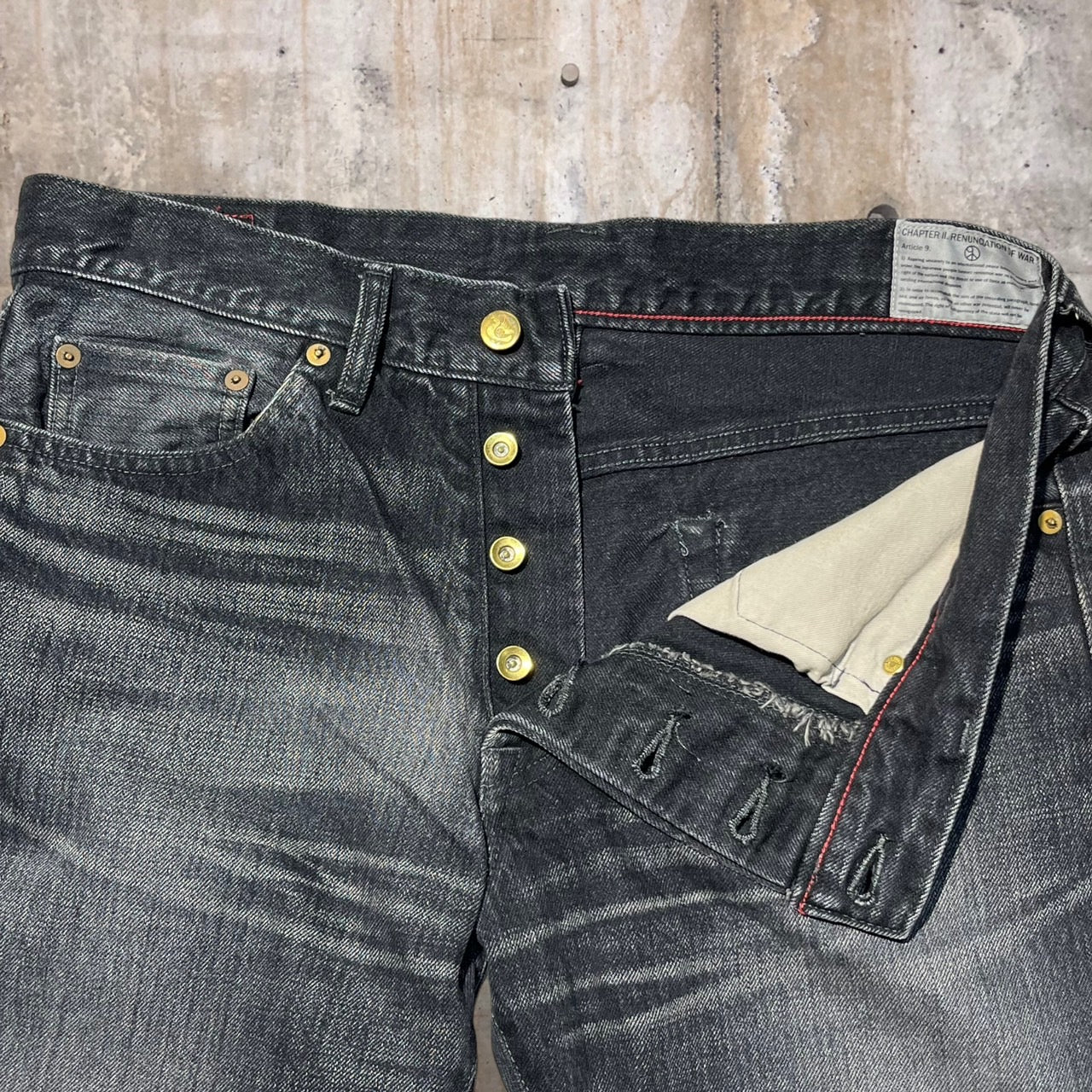 blackmeans(ブラックミーンズ) Hiroshima Denim バックプリント ストレート デニム パンツ 945-73HDP02-1 W33 ブラック