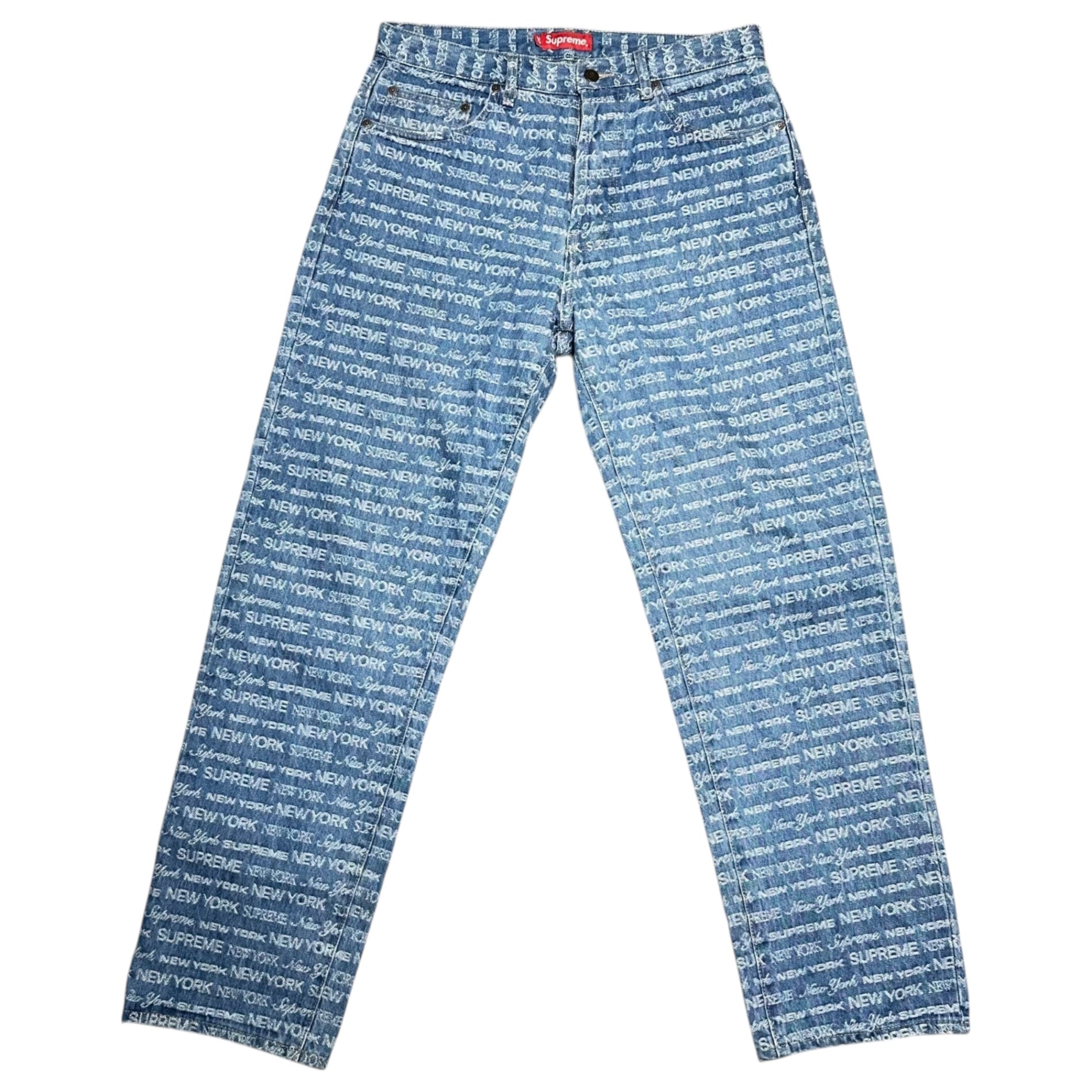 SUPREME(シュプリーム) 22AW Multi Type Jacquard Regular Jean マルチタイプ ジャカード レギュラー ジーンズ 30 ライトインディゴ 22FW ロゴ デニム パンツ