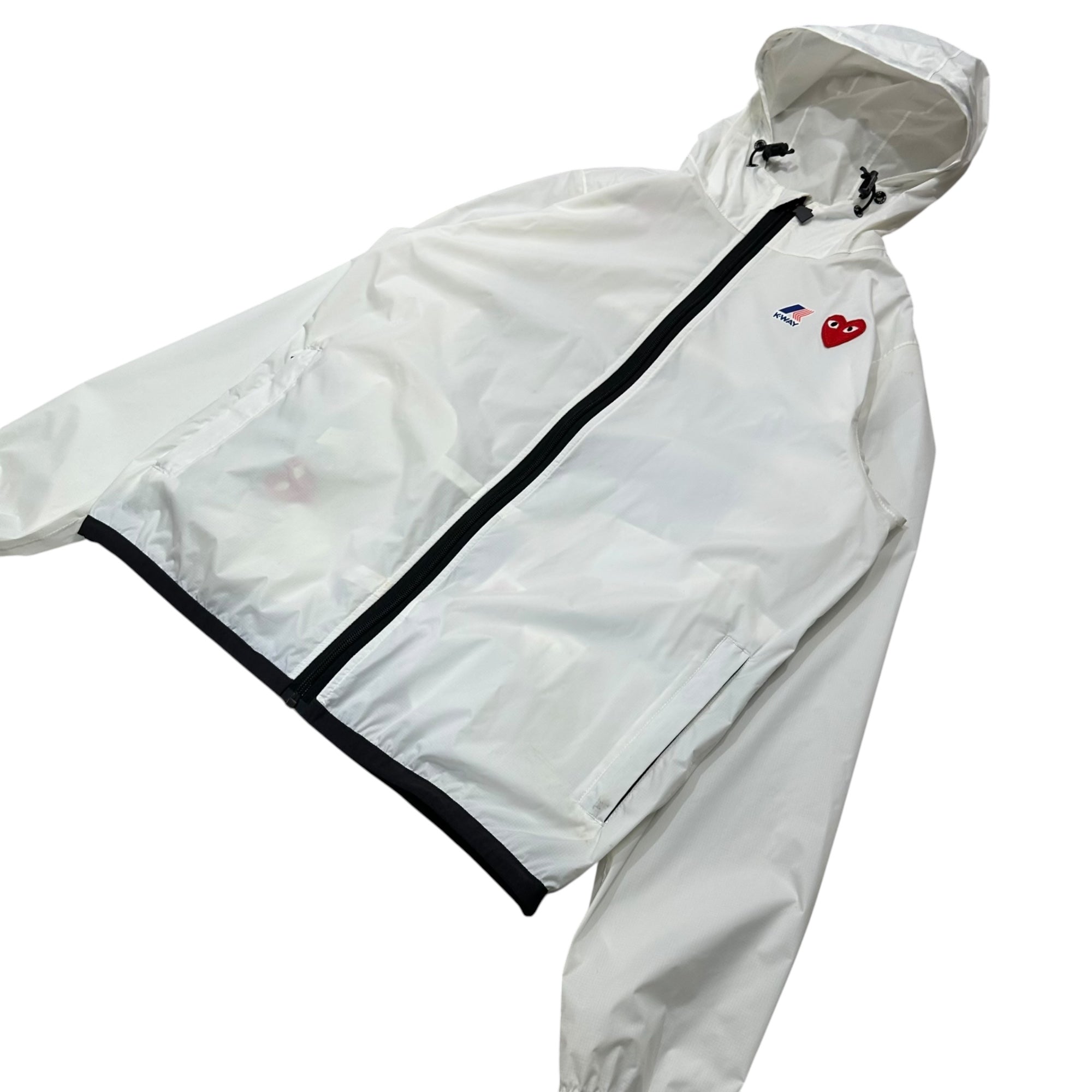 PLAY COMME des GARCONS × K-WAY(プレイコムデギャルソン × ケーウェイ) Heart Logo Packable Zip-Up Hoodie S ホワイト×レッド×ブラック