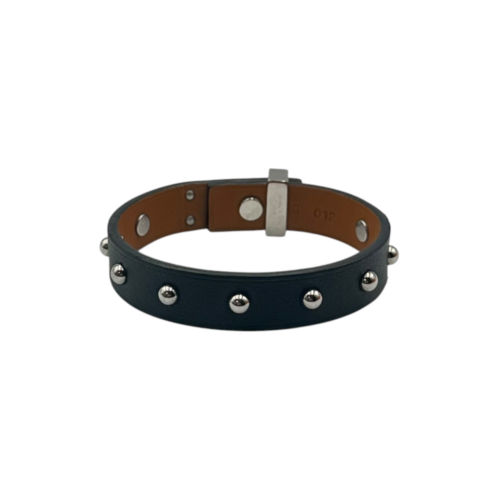 HERMES(エルメス) Mini Dog Clous Ronds Bracelet ミニ ドッグ クルーロン ブレスレット ブラック×シルバー X刻印 2016年製 レザー スタッズ