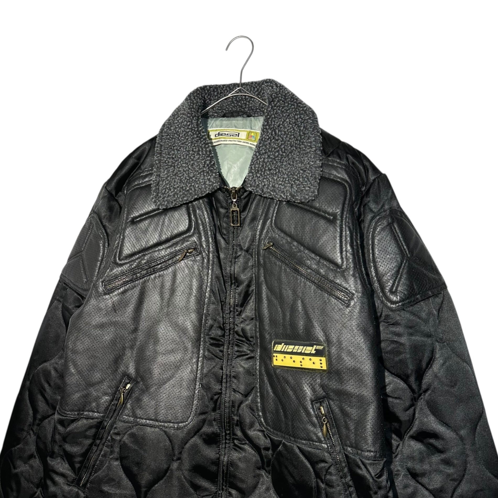 DIESEL(ディーゼル) 90's  quilted racing jacket キルティング レーシング ジャケット L ブラック 90年代 レザー ボア 中綿 Y2K 00s