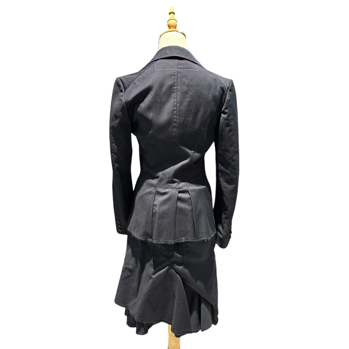 COMME des GARCONS JUNYA WATANABE MAN PINK(コムデギャルソンジュンヤワタナベマンピンク) 2005AW Ragged-Edge Stripe Skirt Set カットオフ加工 ストライプ スカート セットアップ JKT:UP-J001 BOTTOMS:UP-S006 JKT:S BOTTOMS:M ネイビー AD2005