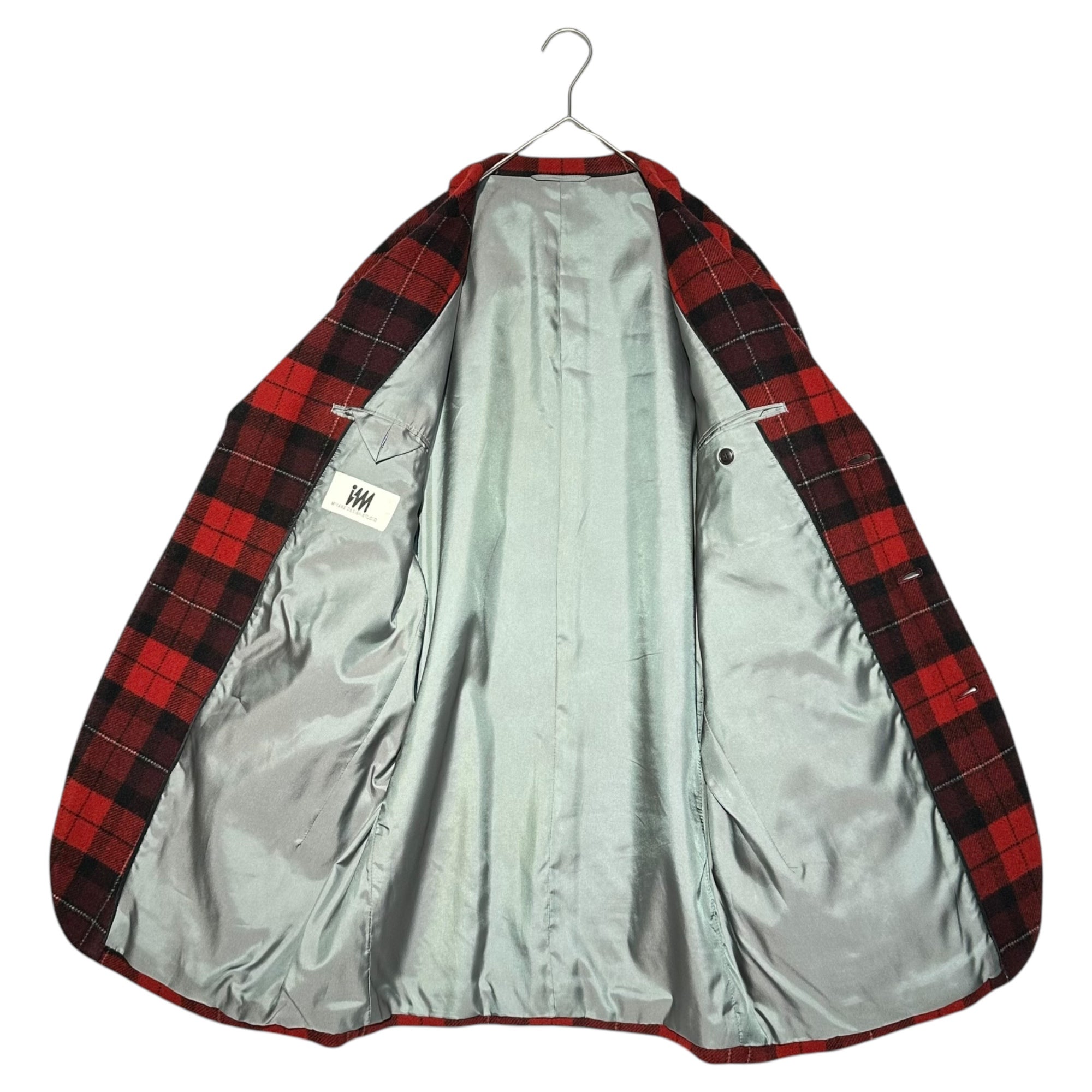 MIYAKE DESIGN STUDIO(ミヤケデザインスタジオ) 80's vintage wool check coverall jacket 80年代 ヴィンテージ ウール チェック カバーオール ジャケット LJ43-FD111 8-98(XL程度) レッド×ブラック オンリミットタグ