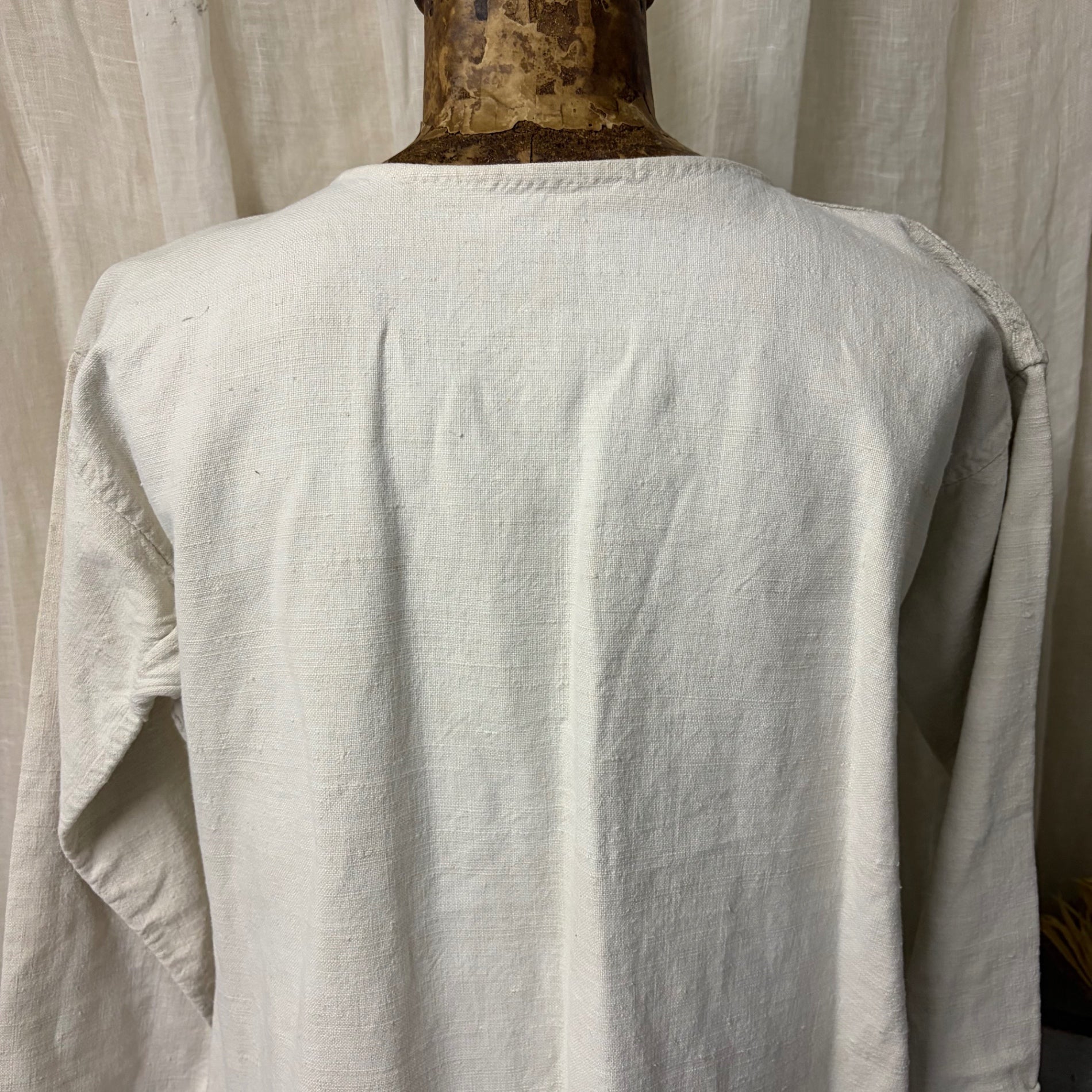 Euro antique(ヨーロッパアンティーク) 20's~ 「M C」 name stich frenchcotton onepiece ネーム刺繍入りフレンチリネンワンピース 表記無し(Lサイズ程度) ベージュ