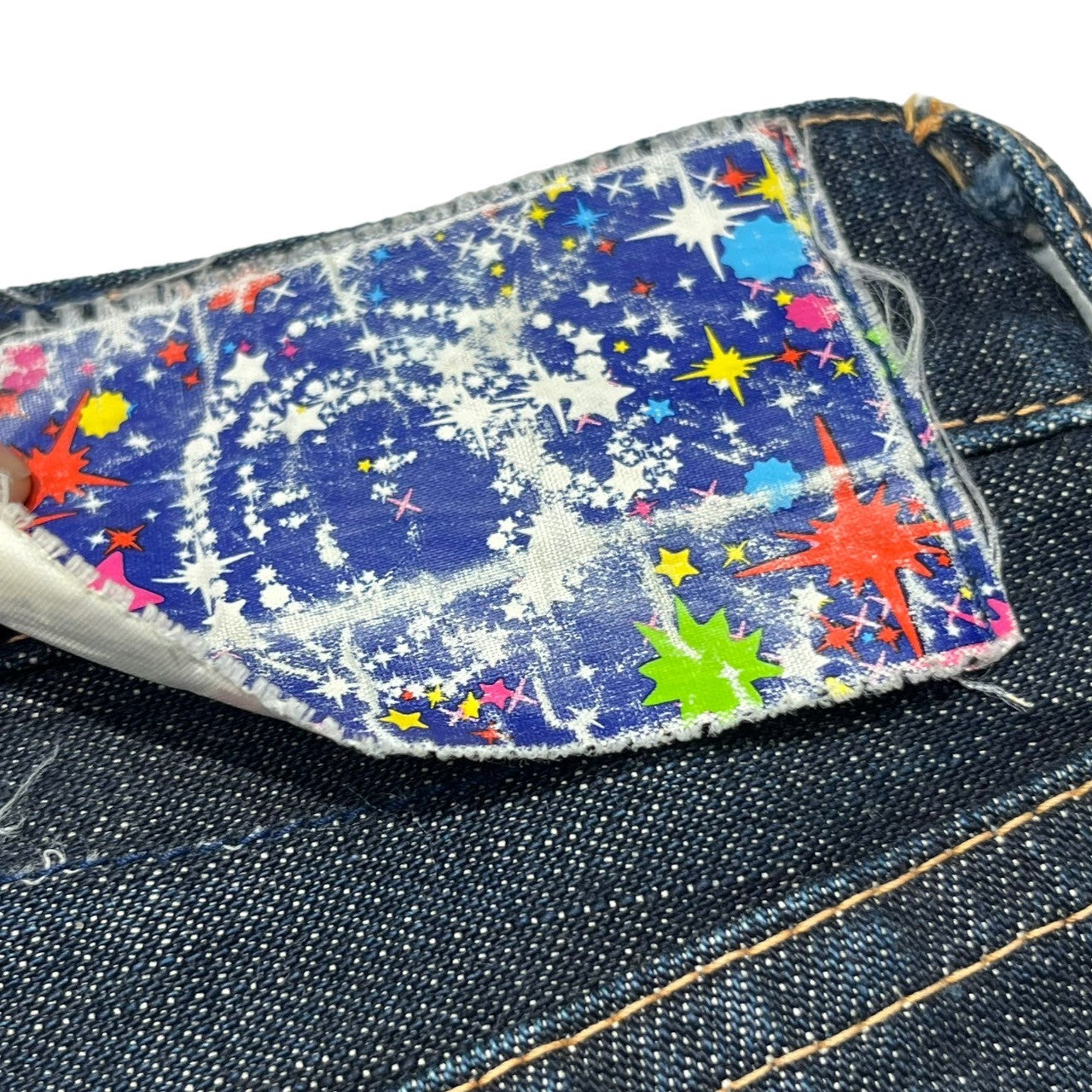 BILLIONAIRE BOYS CLUB(ビリオネアボーイズクラブ) Running dog print denim pants ランニングドッグ  プリント デニムパンツ 稀少 L インディゴ×ピンク パッチ外れ