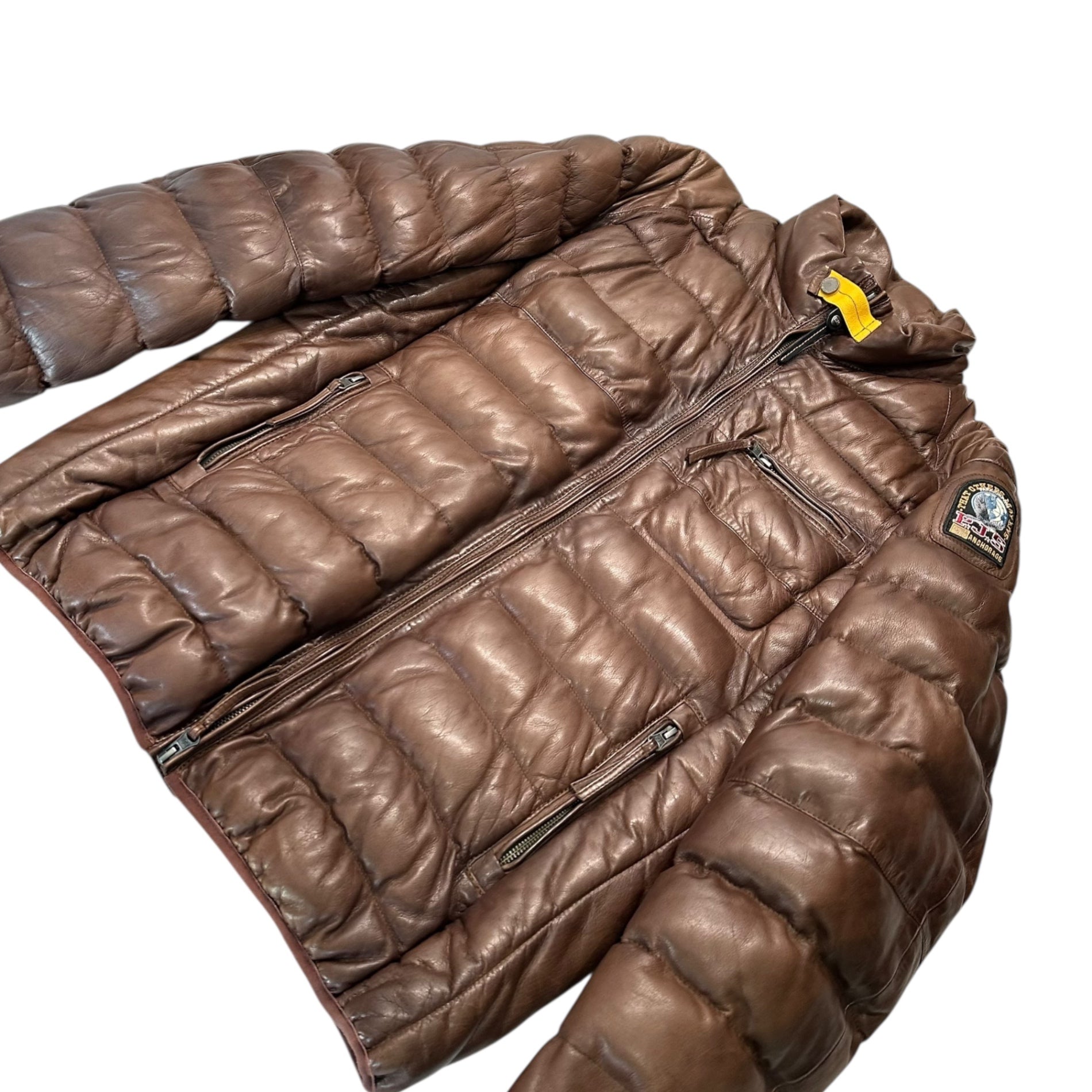 PARAJUMPERS(パラジャンパーズ) Lamb Leather Quilted Padded Jacket ラムレザー キルティング パテッド ジャケット 15WMPMJCKLE02 XL ブラウン 中綿