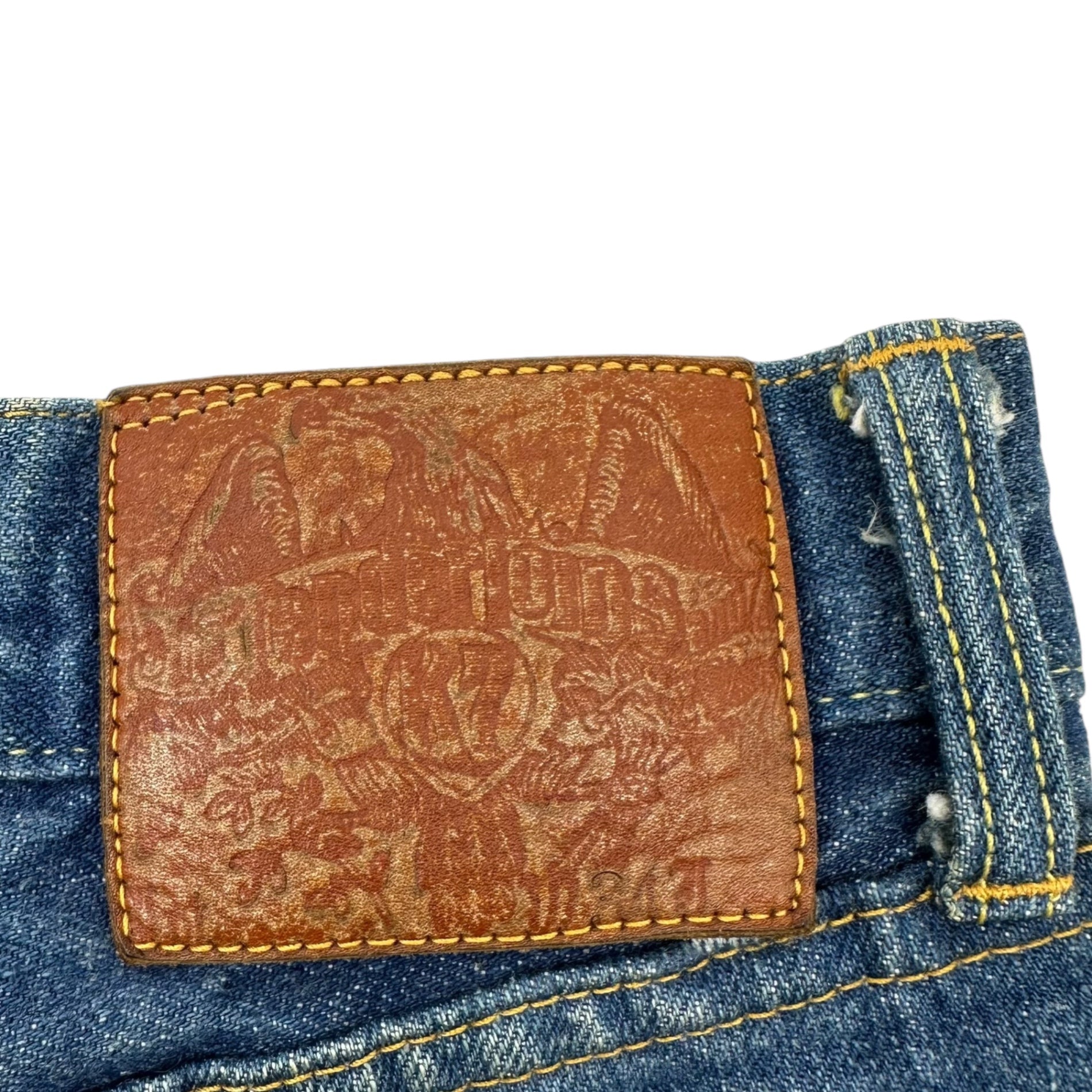 TENDERLOIN(テンダーロイン) T-RIDERS E ダメージ加工 シンチバック セルビッチ ストレート デニム パンツ 34 インディゴ 赤耳