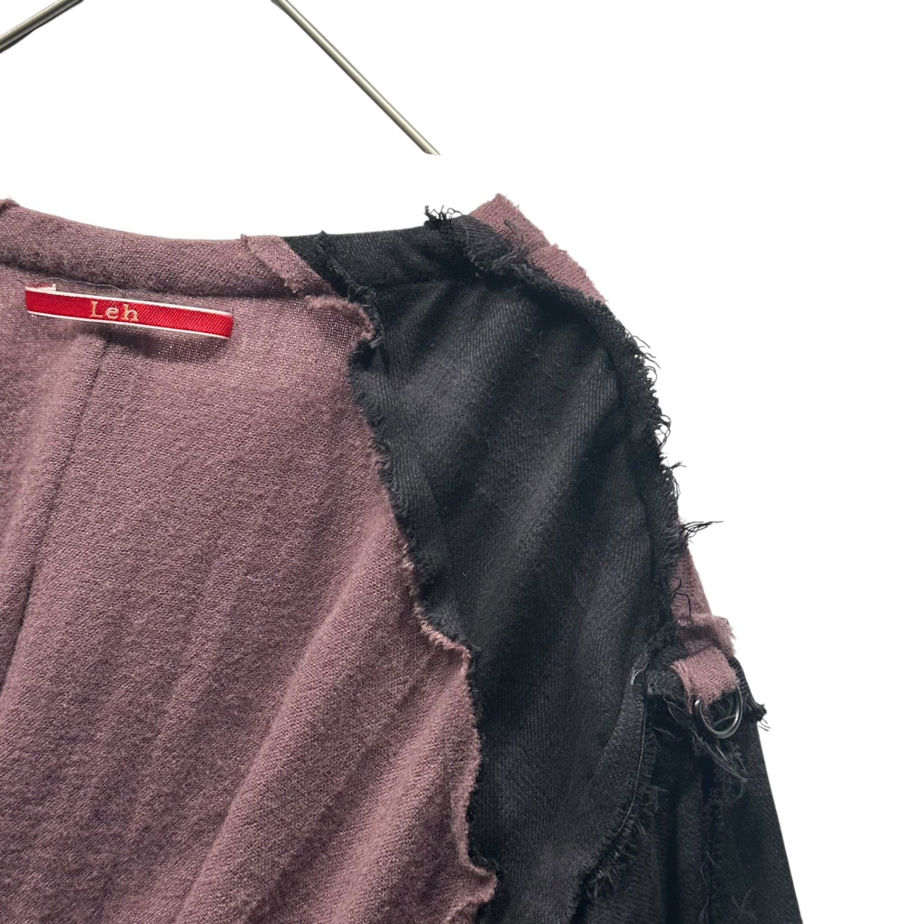 Leh(レー) Sleeve-Split Wool Pullover Shirt 袖切替 ウール プルオーバー シャツ M パープル×ブラック