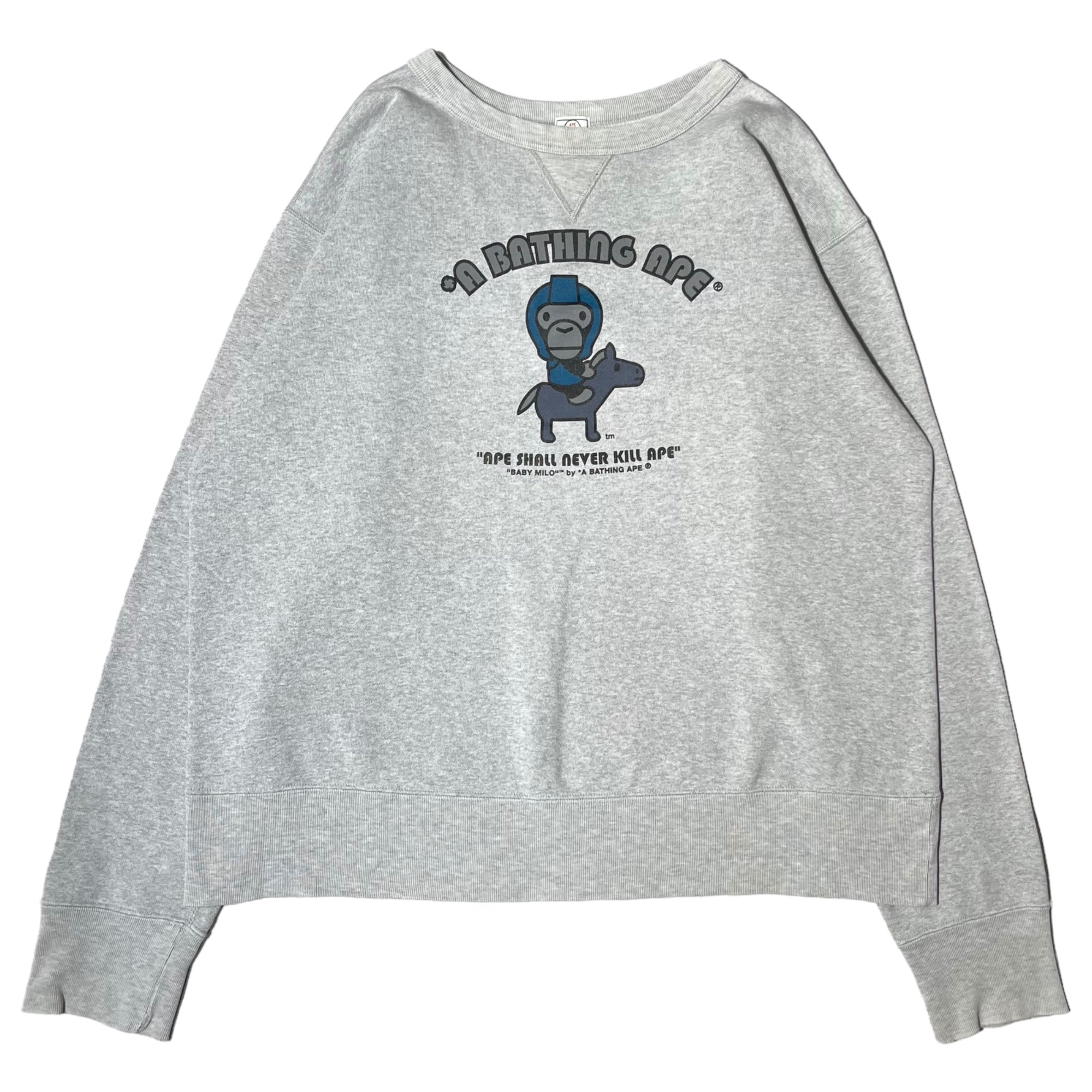 A BATHING APE(アベイシングエイプ) 00's BABY MILO crew neck sweatshirt ベイビー マイロ クルーネック スウェット M グレー Y2K プリント