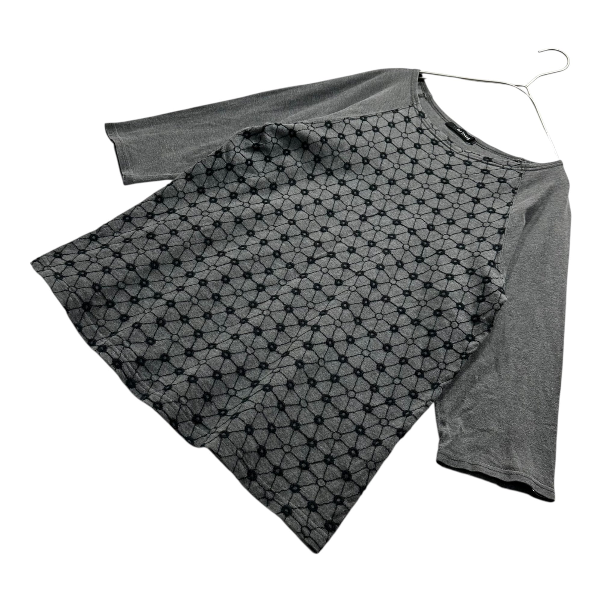 Y's for living(ワイズフォーリビング) Circle Stitch Half Sleeve Crew Neck T-Shirt サークルステッチ 5分袖 クルーネック Tシャツ FREE グレー×ネイビー