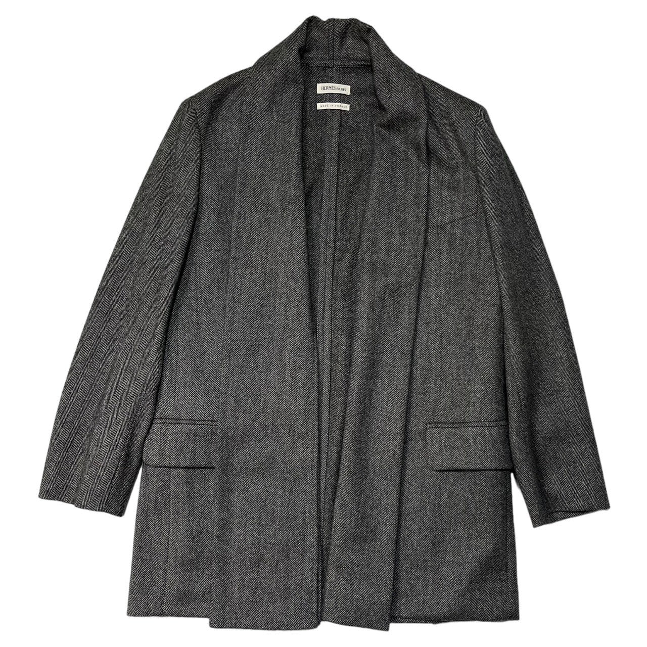 HERMES(エルメス) BY MARGIELA tweed stole jacket マルジェラ期 ツイード ストール ジャケット 36(M程度) ブラウン テーラード ノーカラー ジャケット アーカイブ