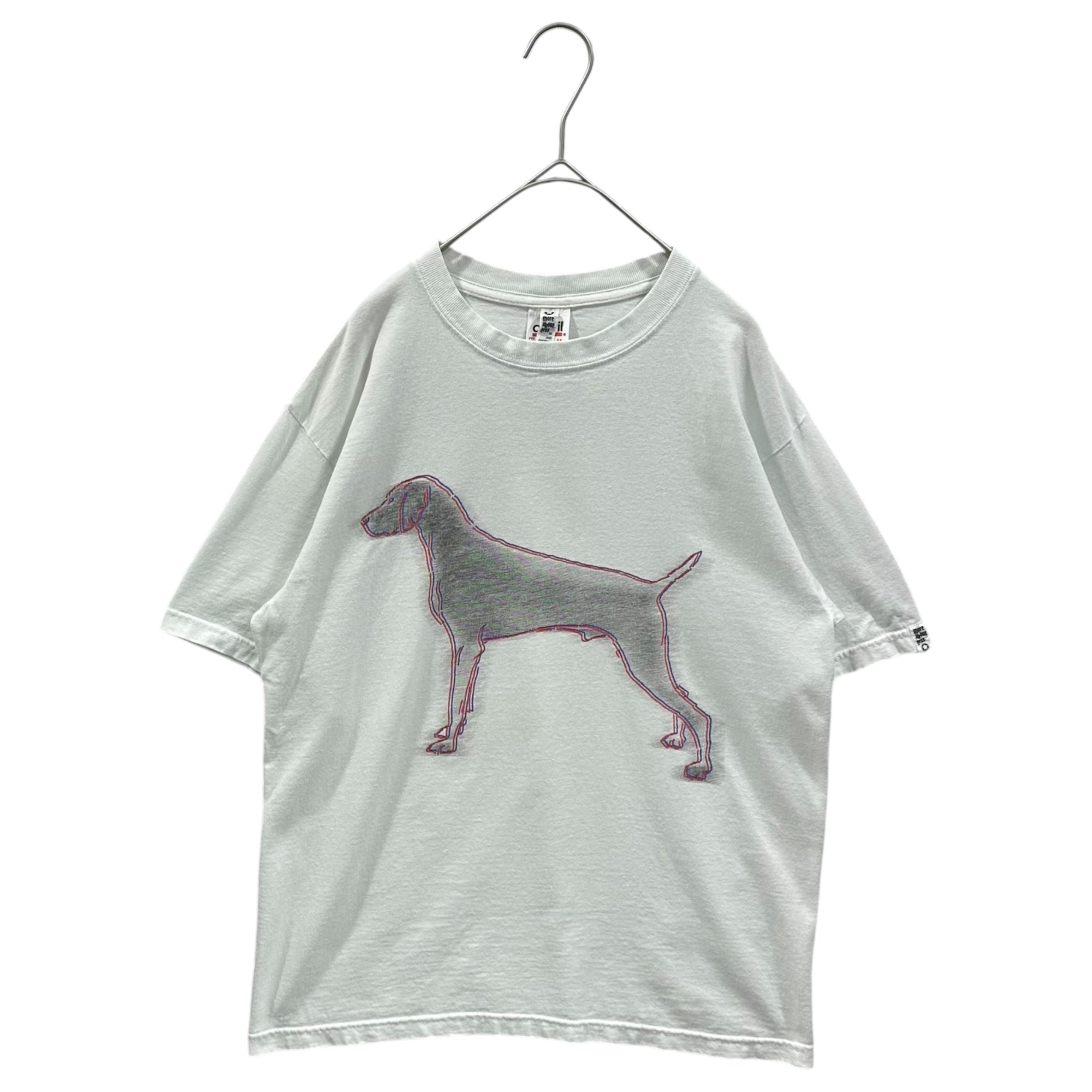 MORE ABOUT LESS(モアアバウトレス) Dog illustration print s/s T-shirt ドッグ イラスト プリント 半袖 Tシャツ M ホワイト×レッド×ブルー