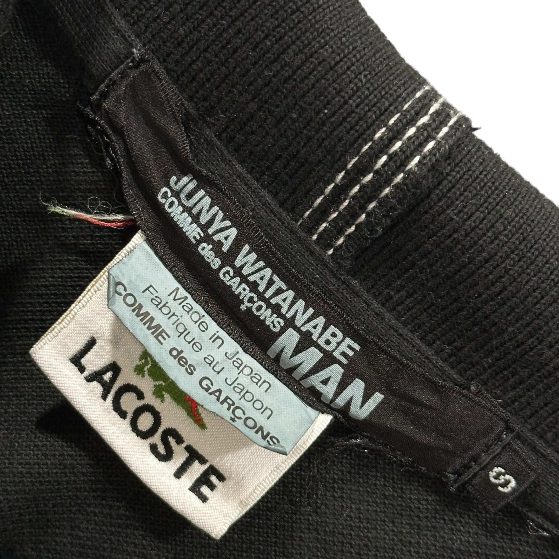 COMME des GARCONS JUNYA WATANABE MAN × LACOSTE(コムデギャルソンジュンヤワタナベマン × ラコステ) 2006SS Dye-Sublimated White-Stitched Polo Shirt 製品染め ホワイトステッチ ポロシャツ WQ-T012 S ブラック×ホワイト AD2005