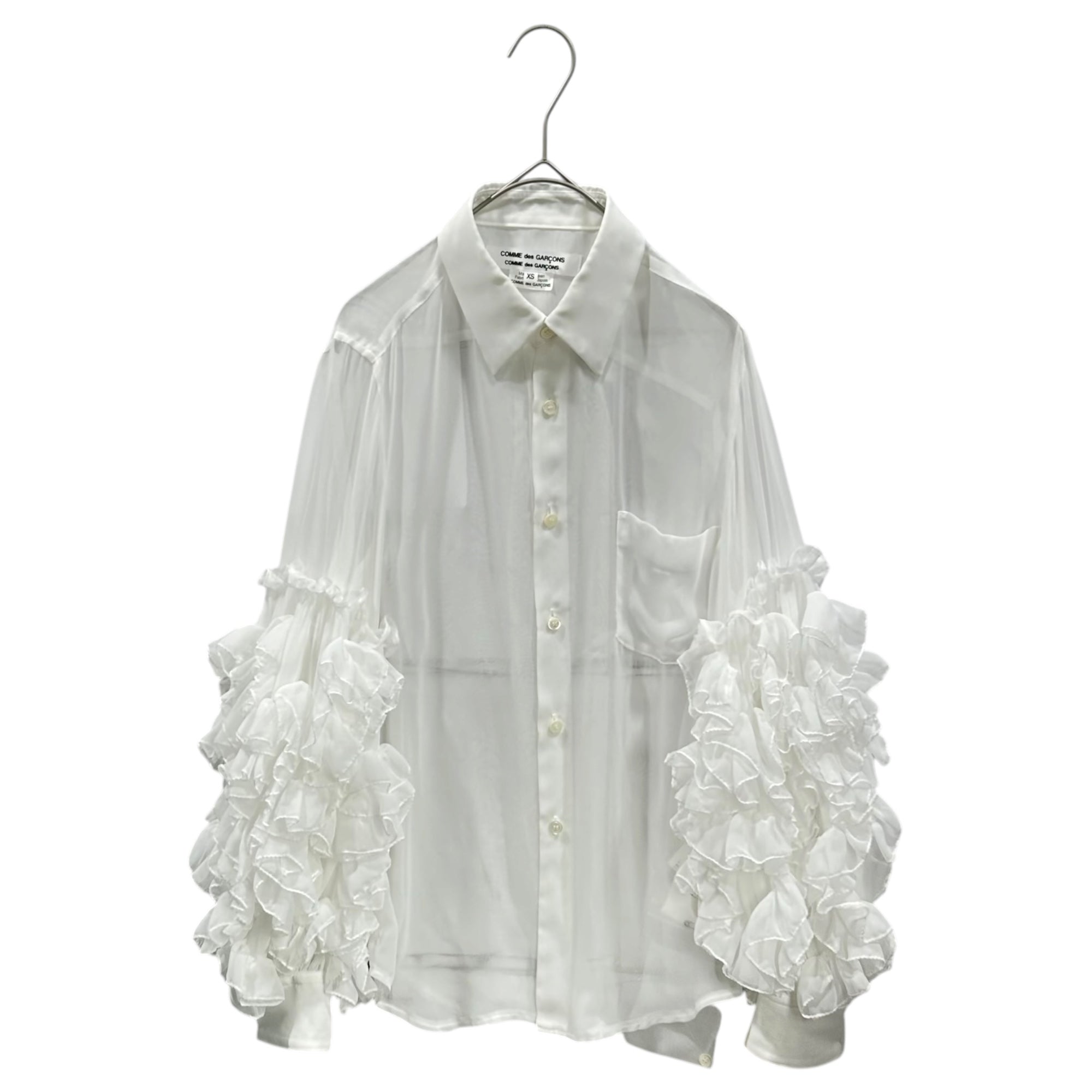 COMME des GARCONS COMME des GARCONS(コムデギャルソンコムデギャルソン) 2026SS Ruffle Sleeve Polyester Blouse フリル スリーブ ポリエステル ブラウス RQ-B009 XS ホワイト AD2025 2026SS コレクションLOOK使用別色