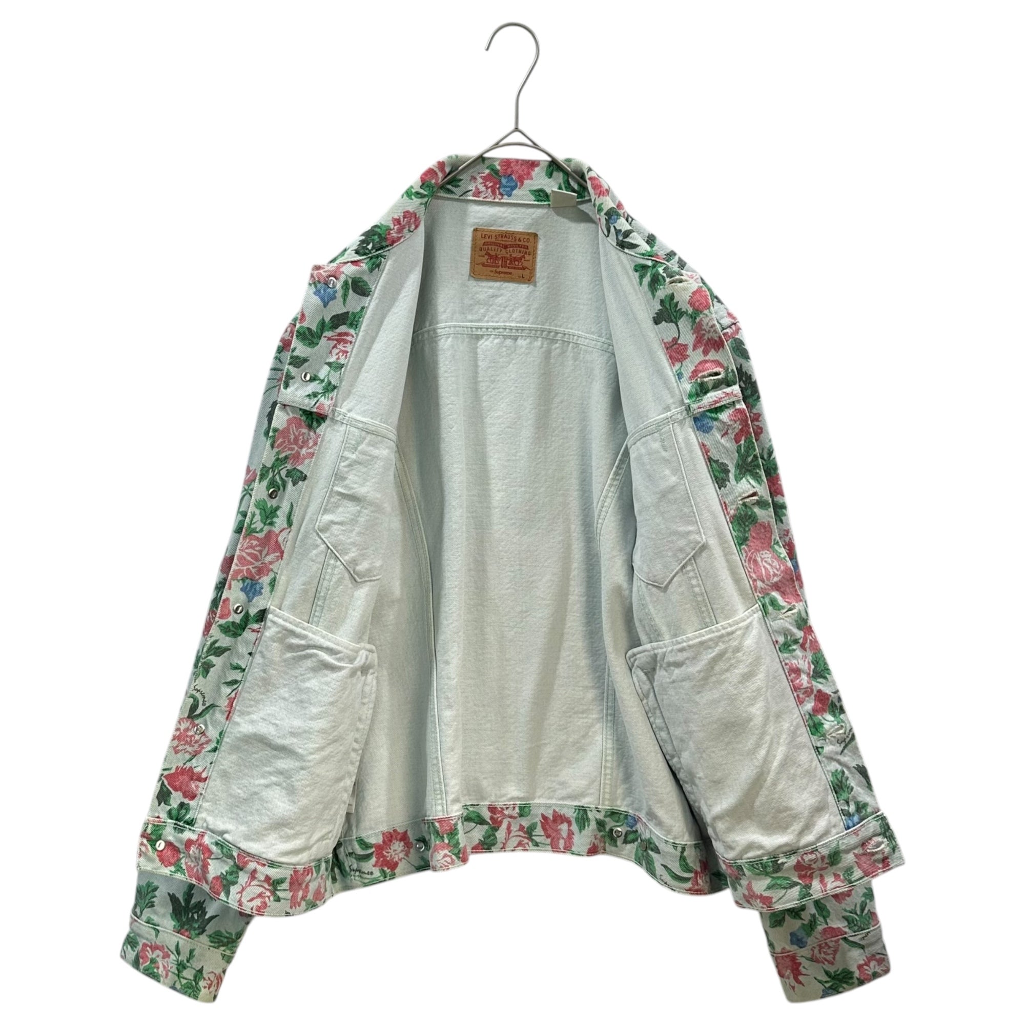 Supreme × Levi's(シュプリーム × リーバイス) 16SS Roses Trucker Jacket ローズ デニムトラッカージャケット PC9-24860-0003 L ライトインディゴ×ピンク×グリーン