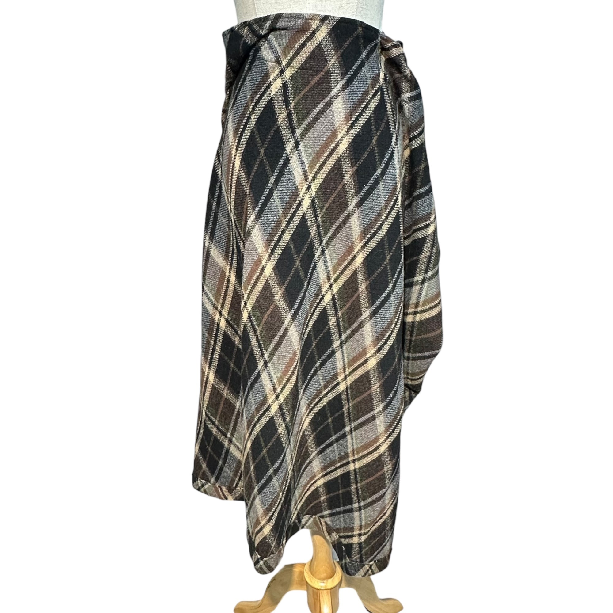 Y's(ワイズ) Wool nylon check long skirt ウール ナイロン チェック ロング スカート YJ-T41-977 3(L程度) ブラック×ブラウン×ホワイト