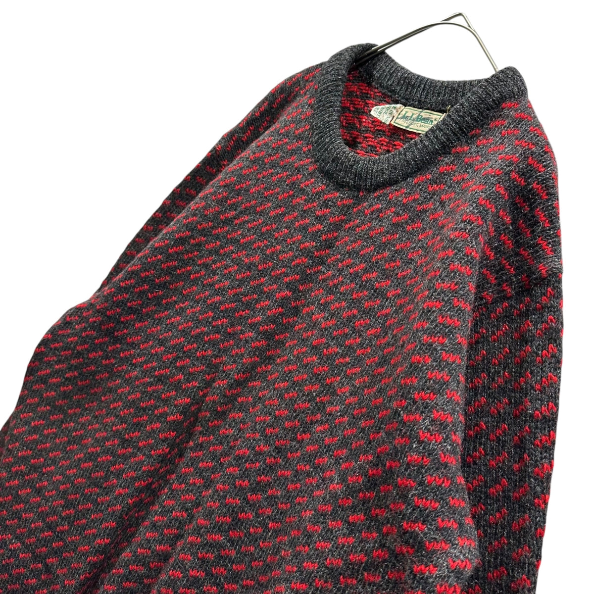 L.L.BEAN(エルエルビーン) 1980's Norwegian-Made Bird's-Eye Knit ノルウェー メイド バーズアイ ニット　 L グレー×レッド 80s ヴィンテージ