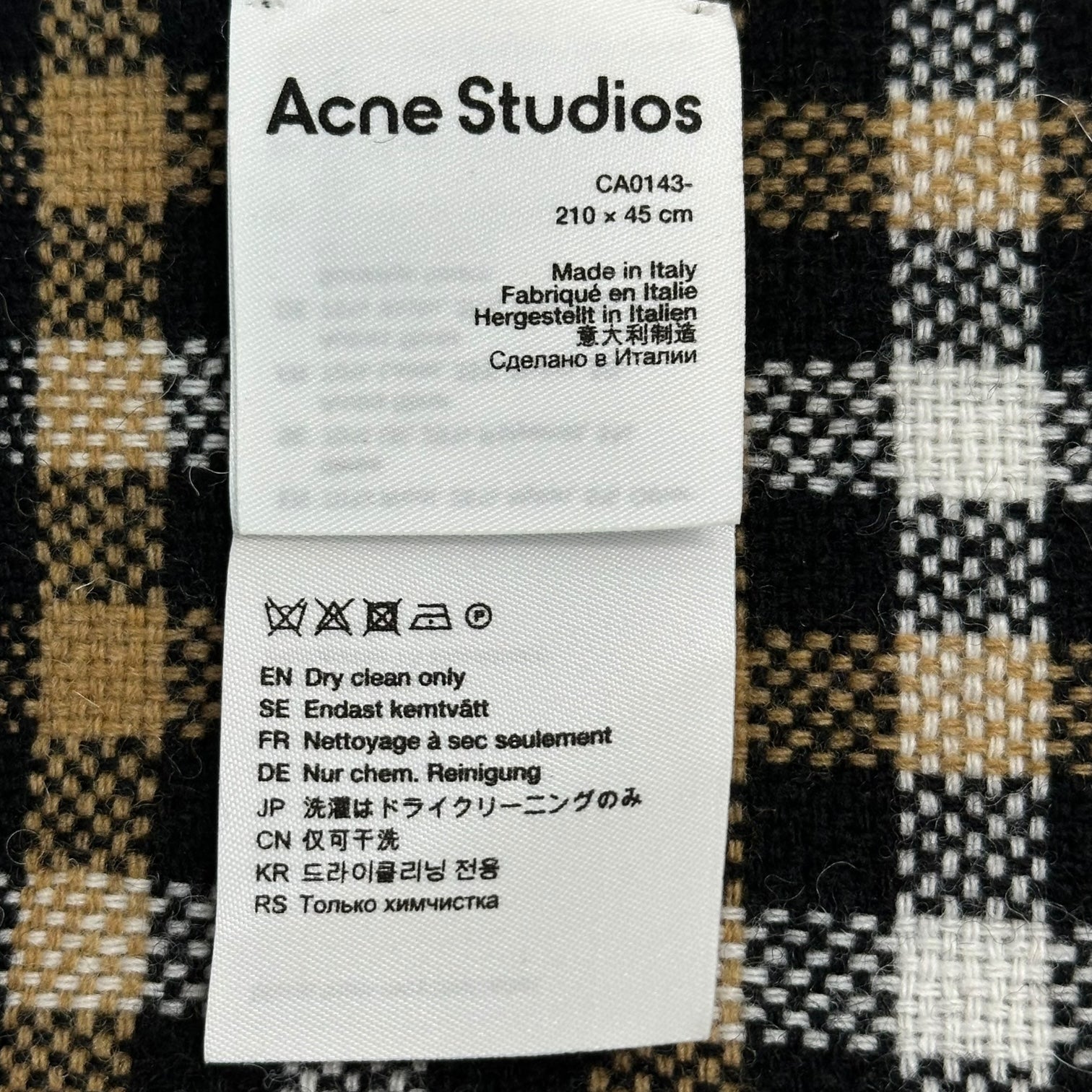 Acne Studios(アクネストゥディオズ) Embroidered Logo Wool Tartan Check Scarf 刺繍 ロゴ ウール タータン チェック マフラー ブラック×ブラウン