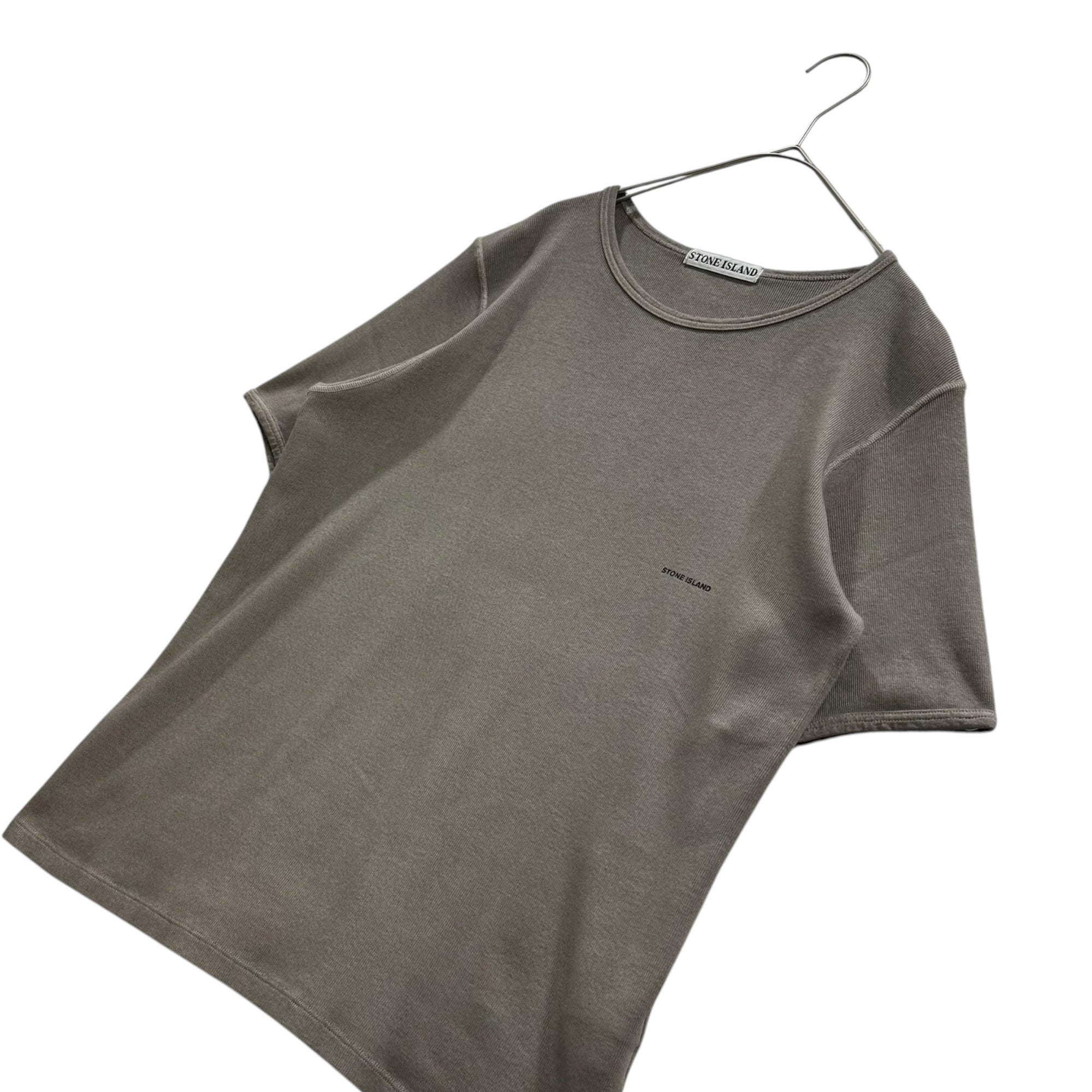 STONE ISLAND(ストーンアイランド) 1999SS One-Point Logo Crew Neck Ribbed T-Shirt ワンポイント ロゴ クルーネック リブ Tシャツ 30152067/A S グレー ポール・ハーヴェイ期 アーカイヴ