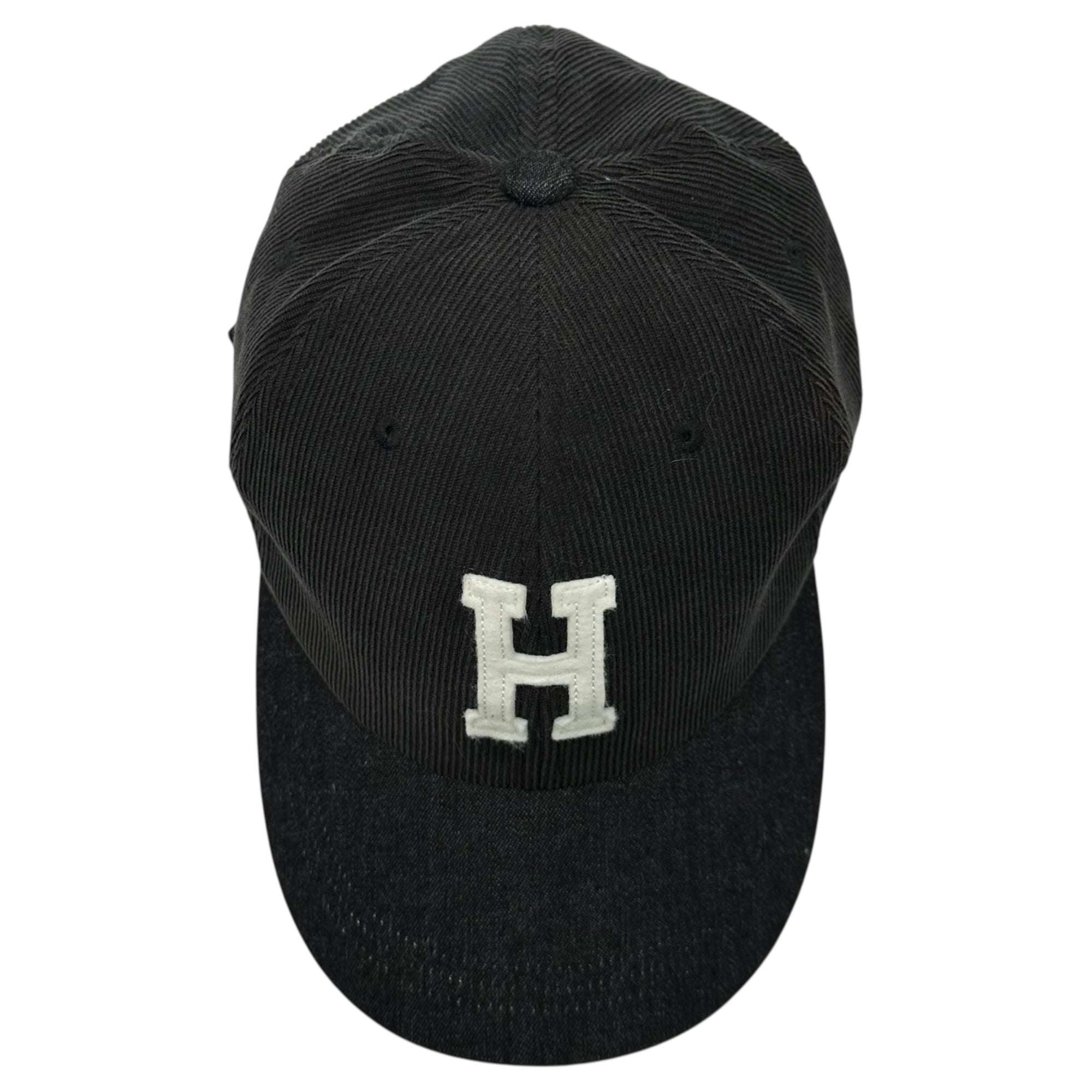 HOLLYWOOD RANCH MARKET(ハリウッドランチマーケット) H.R.REMAKE H Logo Corduroy Denim Panel Snapback Cap H ロゴ コーデュロイ デニム 切替 スナップバック キャップ ブラック 帽子