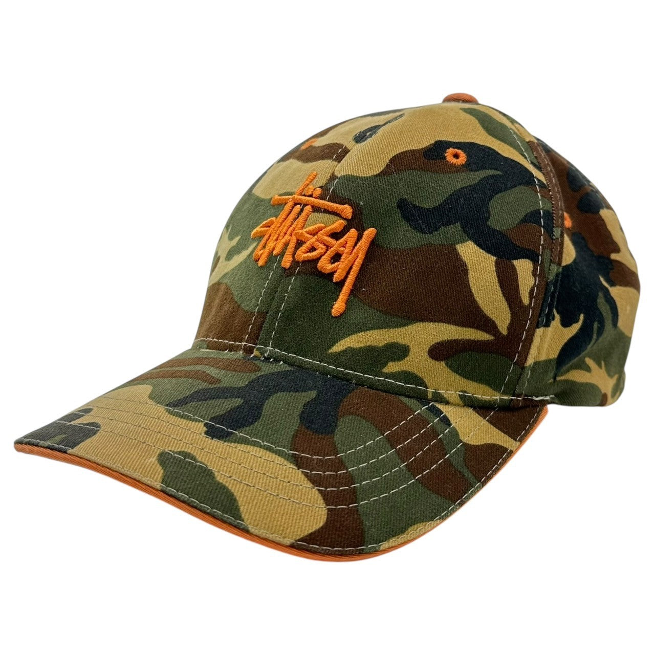 STUSSY(ステューシー) 90's Camouflage Cap 90年代 カモフラ キャップ L-XL ベージュ×カーキ×オレンジ STUSSY hats 90年代～