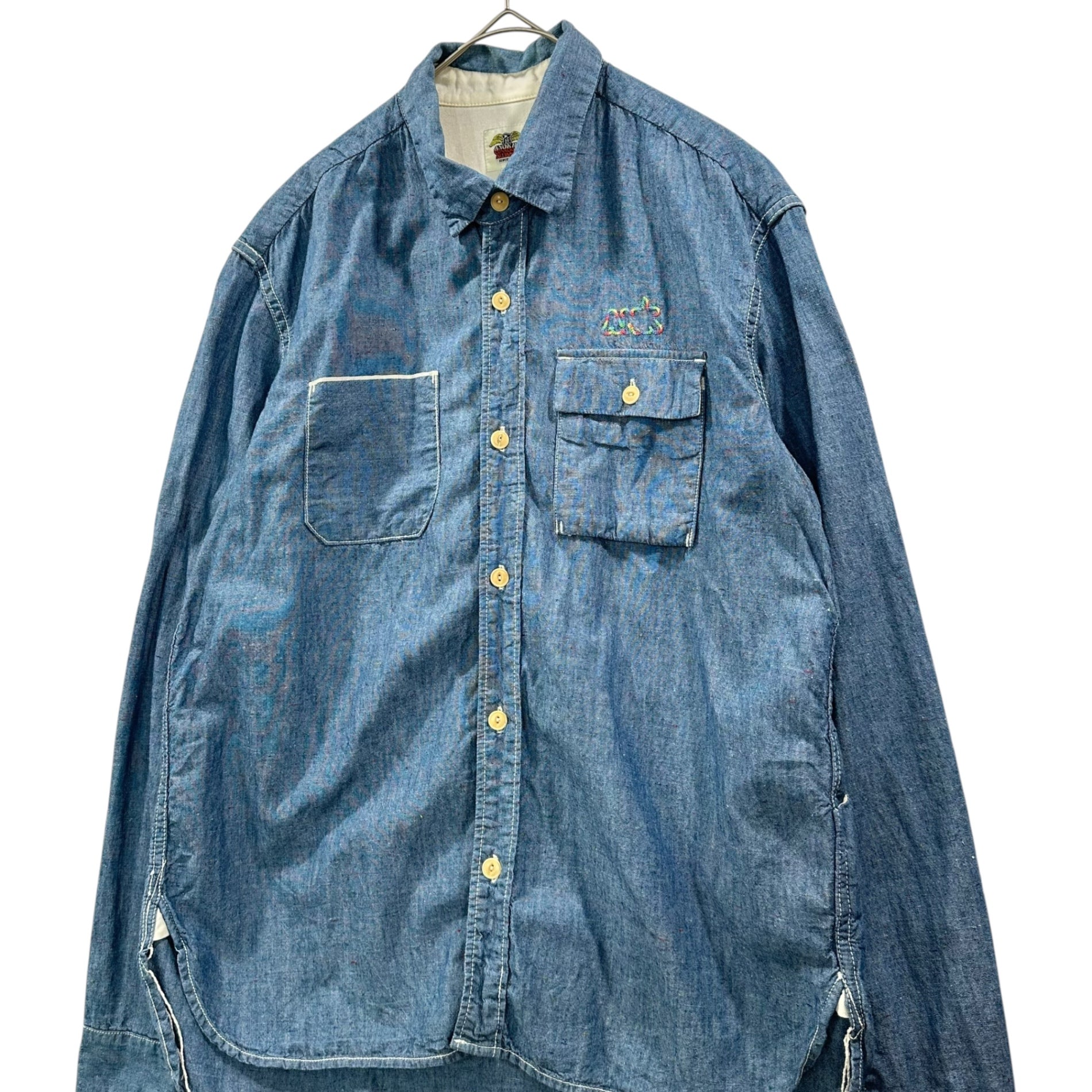 ANOKHA(アノーカ) 00's Let It Ride Embroidered L/S Shirt レットイットライド 刺繍 長袖 シャツ M インディゴ×イエロー