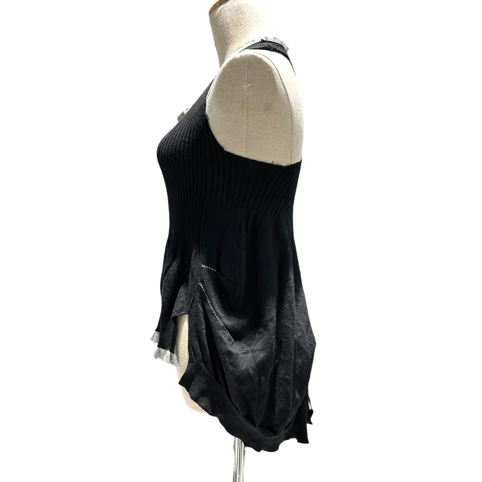 MARITHE FRANCOIS GIRBAUD(マリテフランソワジルボー) 00's Sleeveless Ribbed Balloon Flare Knit Top ノースリーブ リブ バルーン フレア カットソー F5-8122 M ブラック Y2K タンクトップ