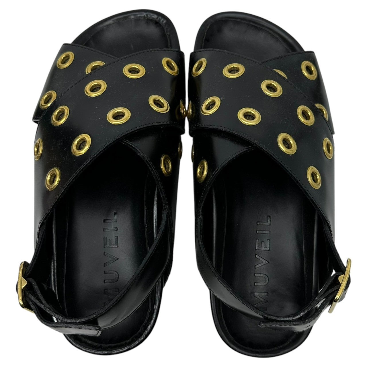 muveil(ミュベール) Studded leather strap sandal スタッズ レザー ストラップ サンダル 鳩目 37(23cm程度) ブラック