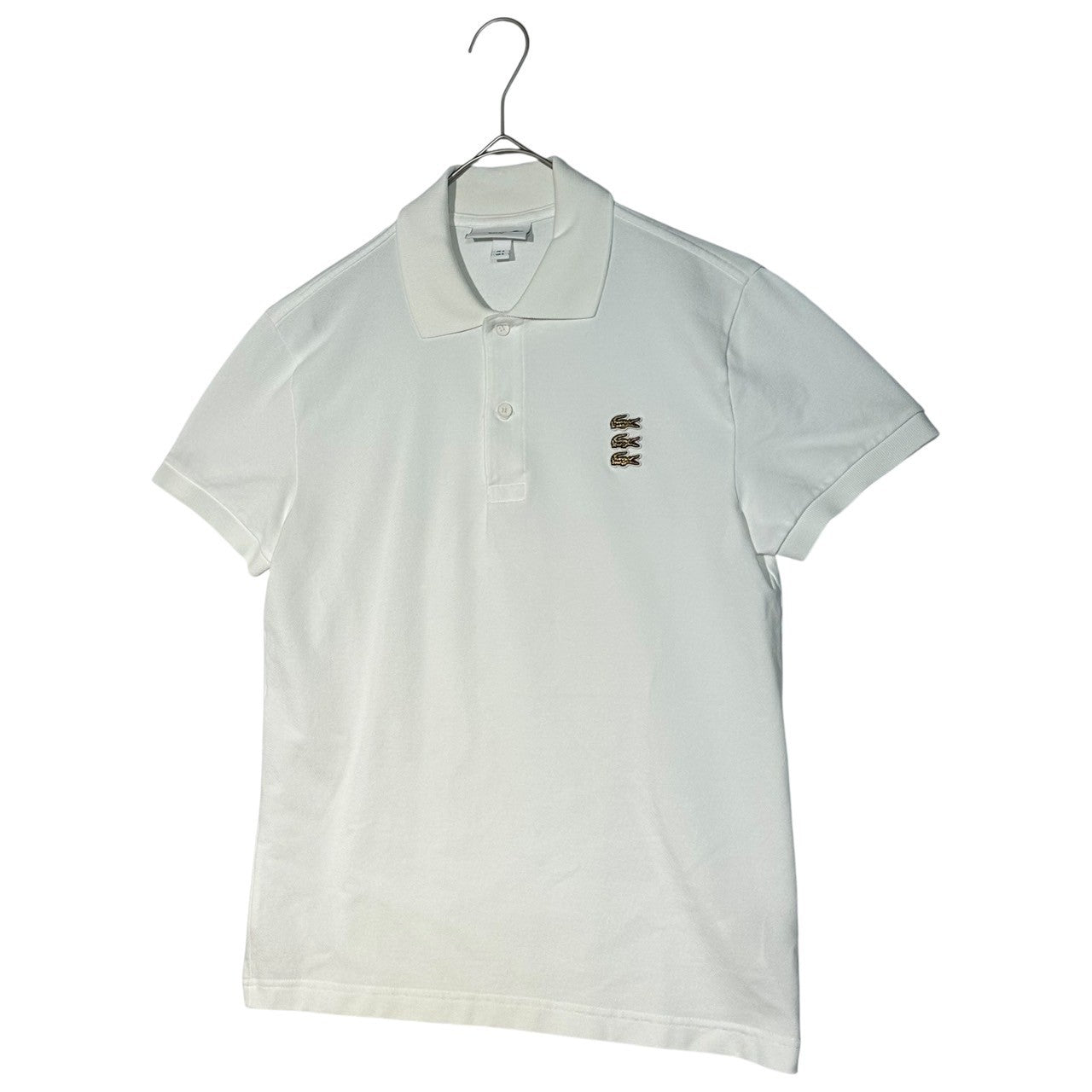 LACOSTE(ラコステ) 3 logo gold embroidered short-sleeved polo shirt 3連 ロゴ ゴールド 刺繍 半袖 ポロシャツ PH4858 US S(JP M程度) ホワイト