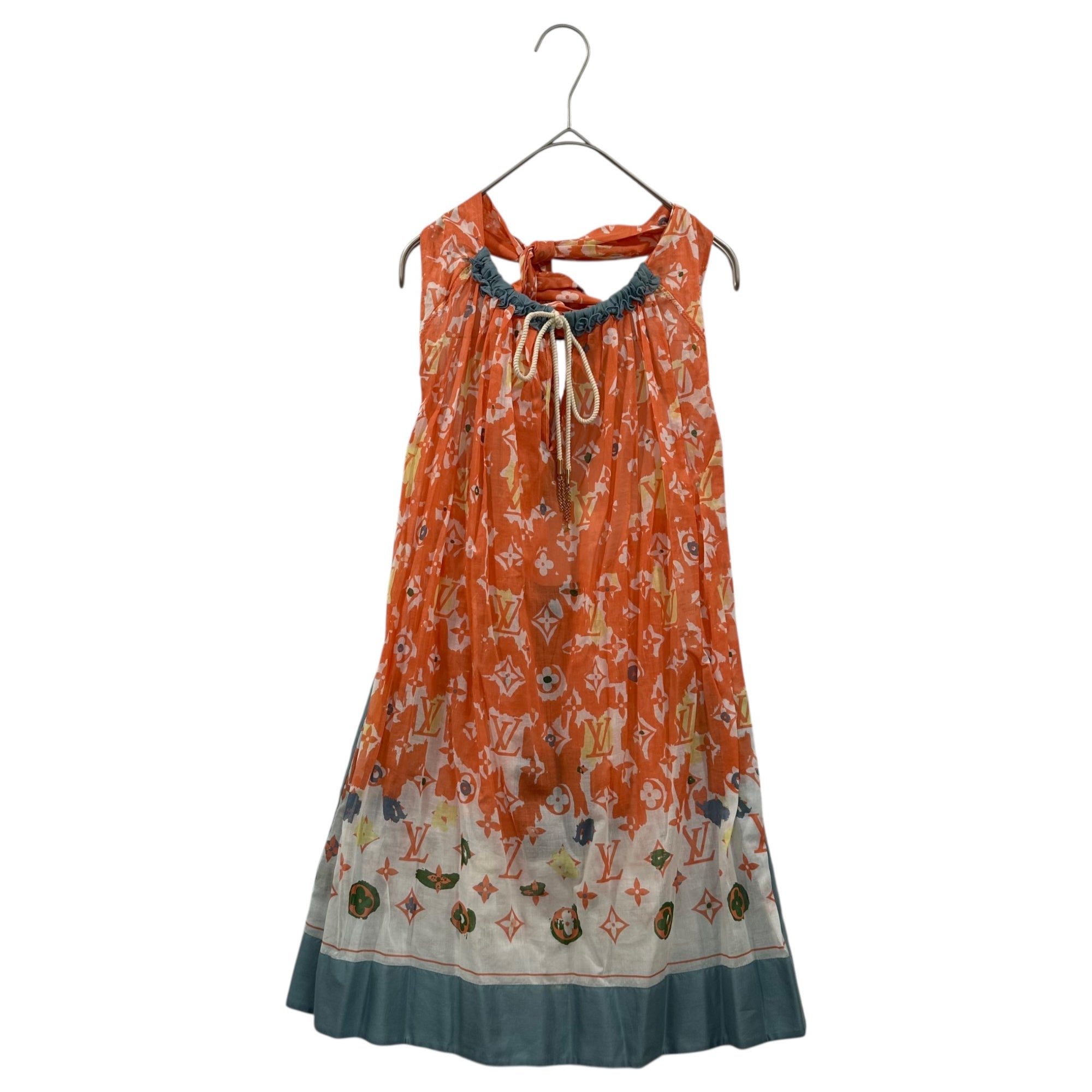 LOUIS VUITTON(ルイヴィトン) Halter-Neck Monogram Mini Dress ホルターネック モノグラム ミニ ワンピース RW101W WQDR04BHA 34 オレンジ×スカイブルー×ホワイト ノースリーブ ドレス