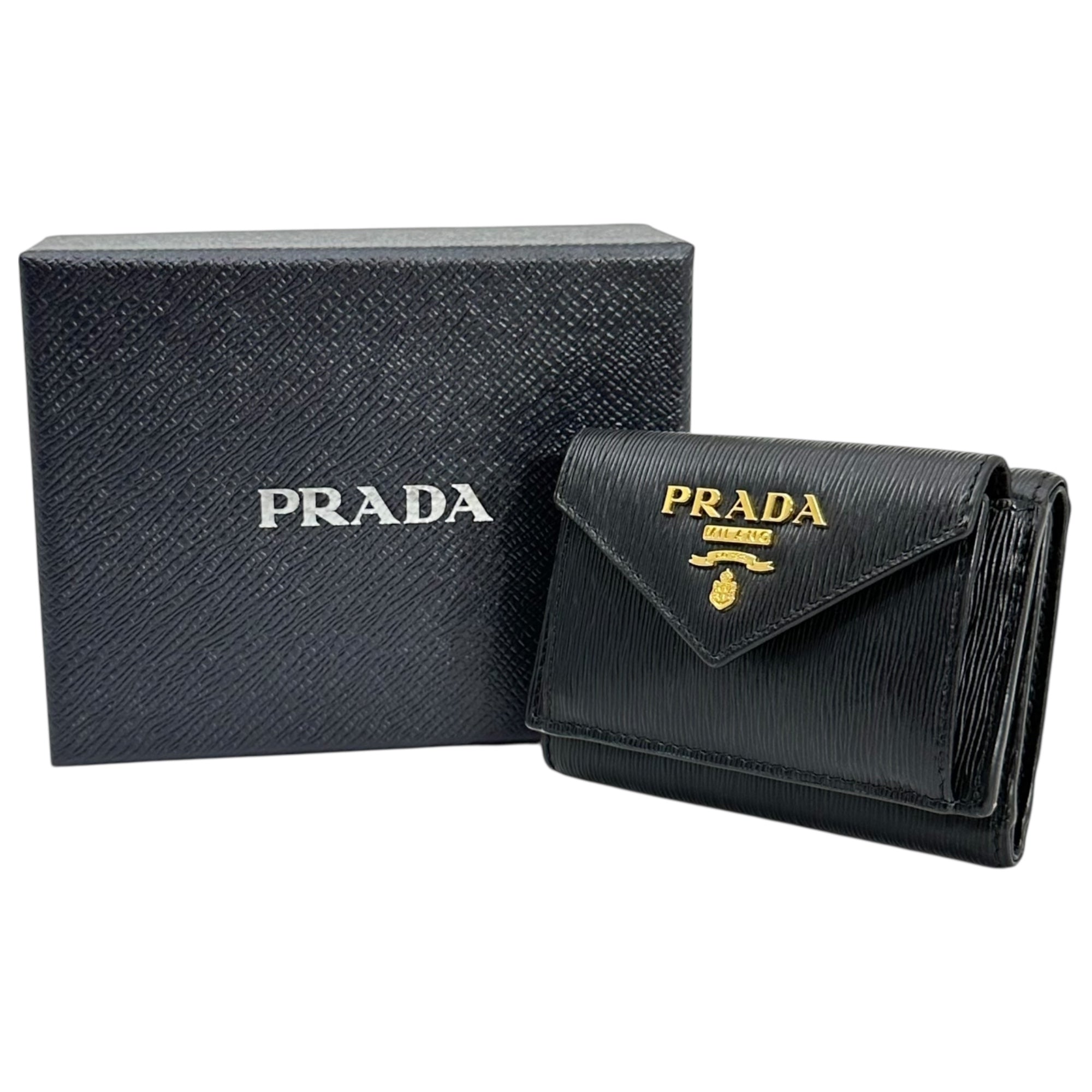 PRADA(プラダ) VITELLO MOVE tri-fold wallet ヴィッテロ ムーブ 三つ折り コンパクト 財布 ウォレット 1MH021 ブラック