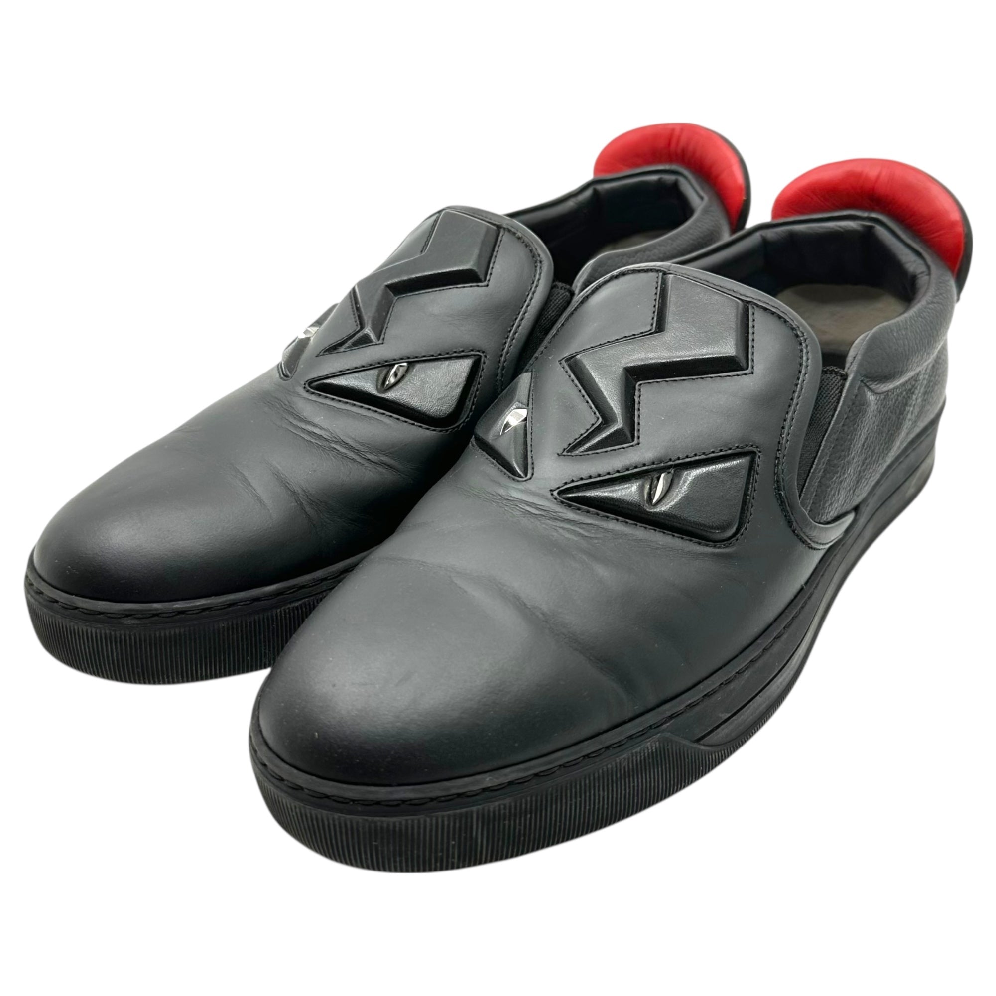 FENDI(フェンディ) Leather Monster 3D Eyes Slip On レザー モンスター スリッポン 1030 7E(26cm程度) ブラック×レッド