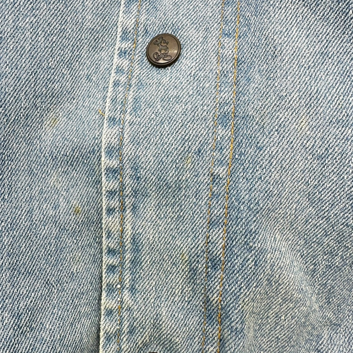 Disney(ディズニー) 90's "MICKEY MOUSE" Denim Stadium Jacket ミッキー デニム 切替 スタジャン 表記無(L程度) ライトインディゴ×カーキ 90年代 ヴィンテージ ジャケット ブルゾン 古着