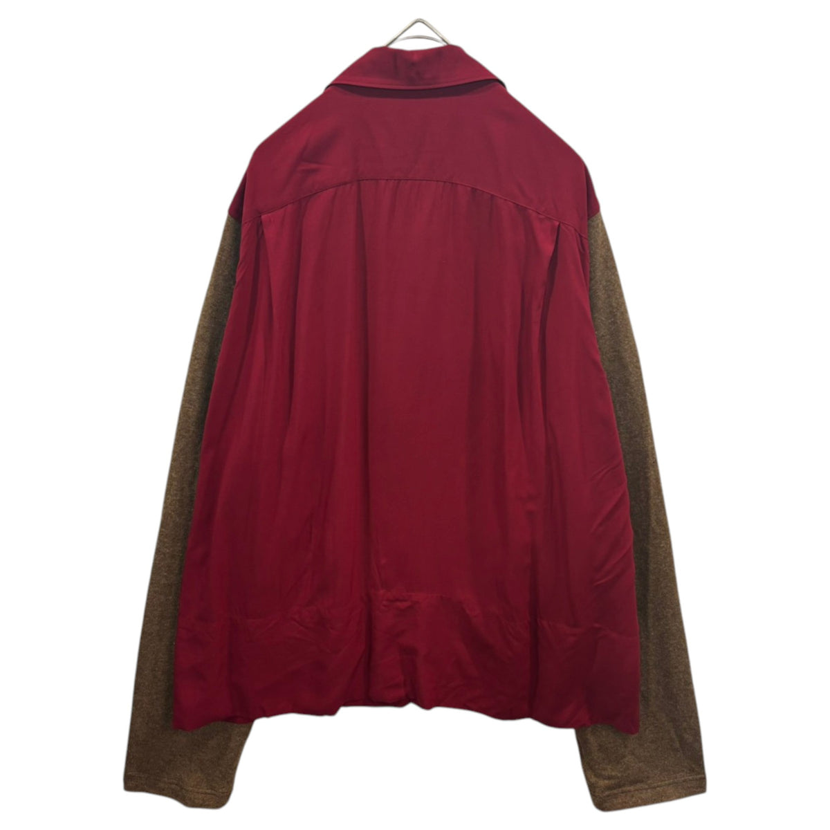 COMME des GARCONS SHIRT(コムデギャルソンシャツ) 1990's Wool-Sleeved Open-Collar Shirt ウールスリーブ オープンカラー シャツ L レッド×ブラウン フランス製