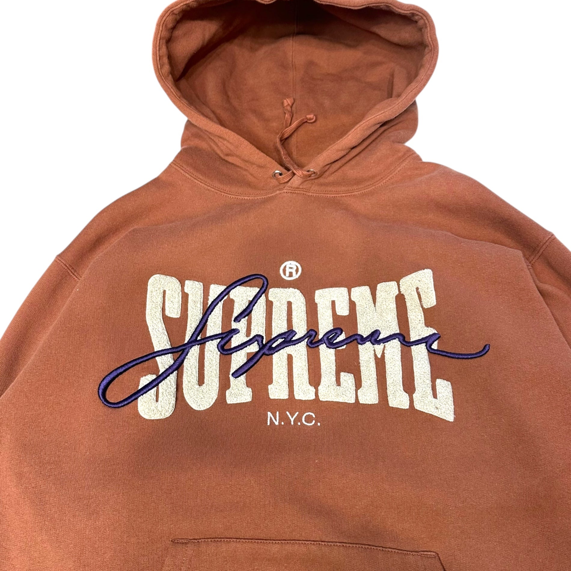SUPREME(シュプリーム) 22SS Embroidered Chenille Hooded Sweatshirt ロゴ 刺繍 プルオーバー パーカー S ブラウン