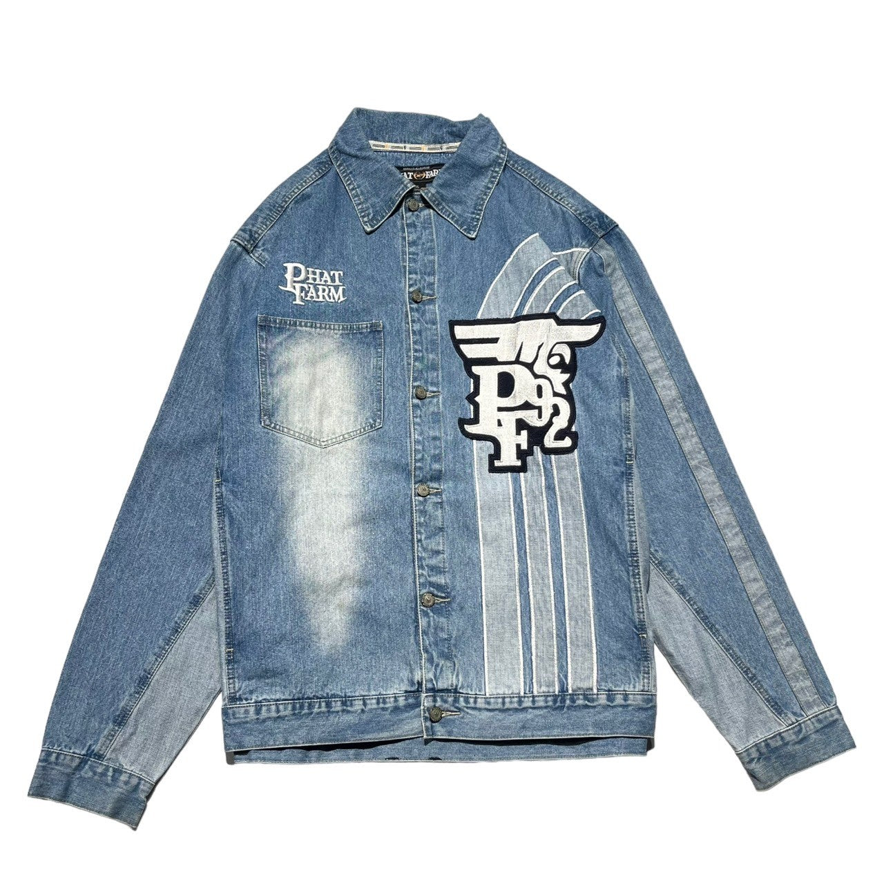 PHAT FARM(ファットファーム) 00's patch denim shirt ワッペン デニムシャツ Y2K B-BOY XXL ライトインディゴ