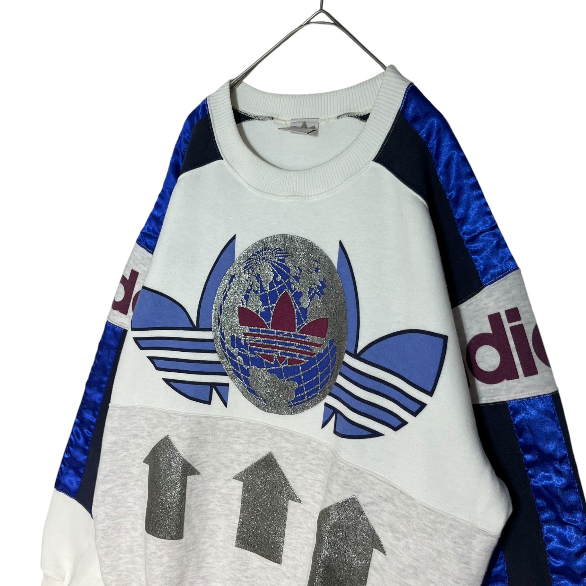 adidas(アディダス) 80’s ~ 90's Vintage sweatshirt ヴィンテージ ロゴ スウェット AA-3220 L-O ホワイト×ブルー 80年代～90年代