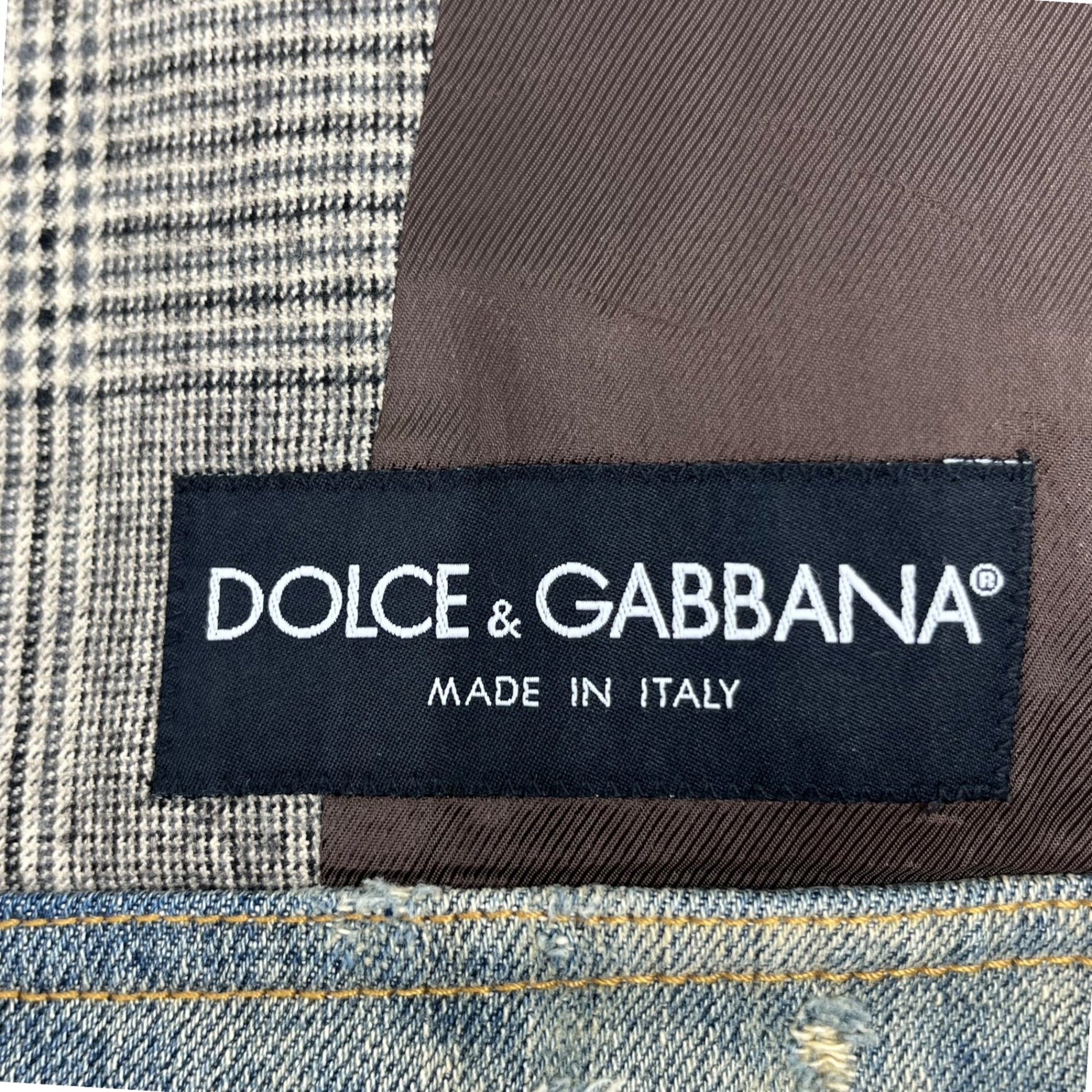 DOLCE&GABBANA(ドルチェ&ガッバーナドルガバ) Denim pocket 3B check tailored jacket デニム ポケット チェック テーラード ジャケット G2229T 46(M程度) グレー ブレザー インサイドアウト着用可能