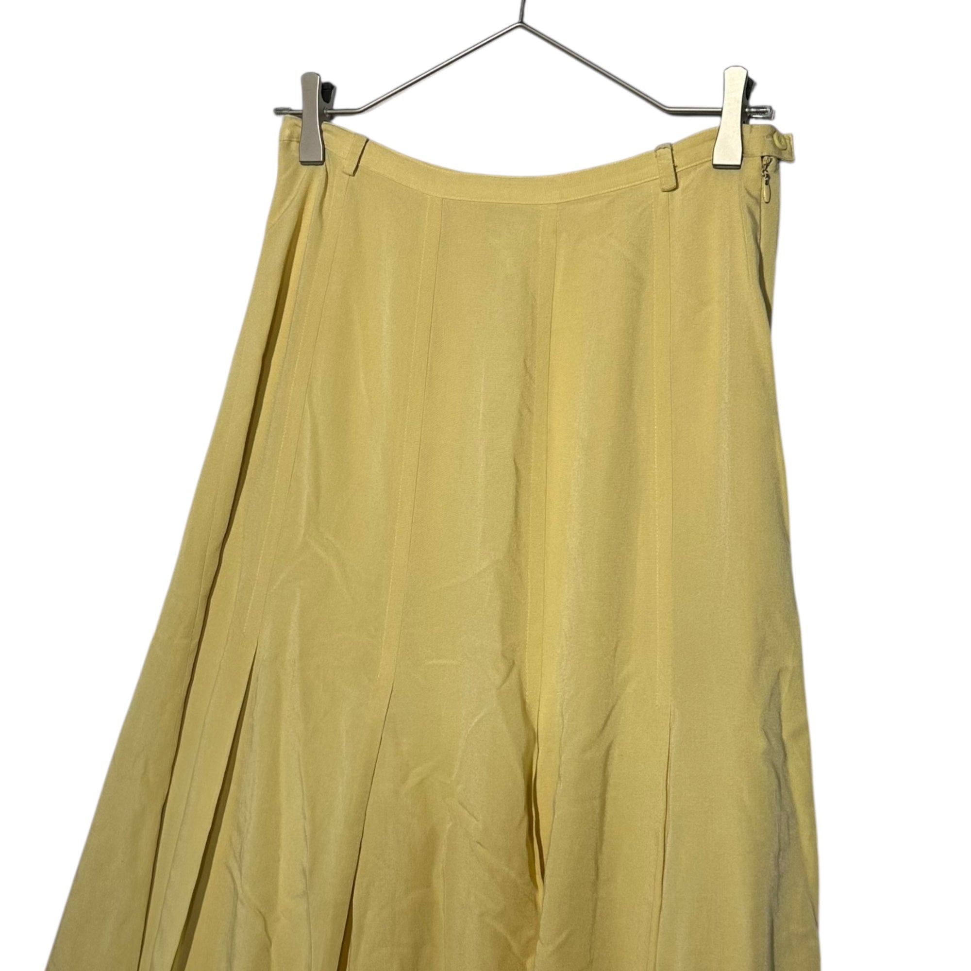 Euro vintage(ヨーロッパヴィンテージ) 【Made in France 】pale yellow box pleated long skirt 淡いイエローのボックスプリーツロングスカート Mサイズ程度 / レーヨン×ポリエステル×リネン混 イエロー