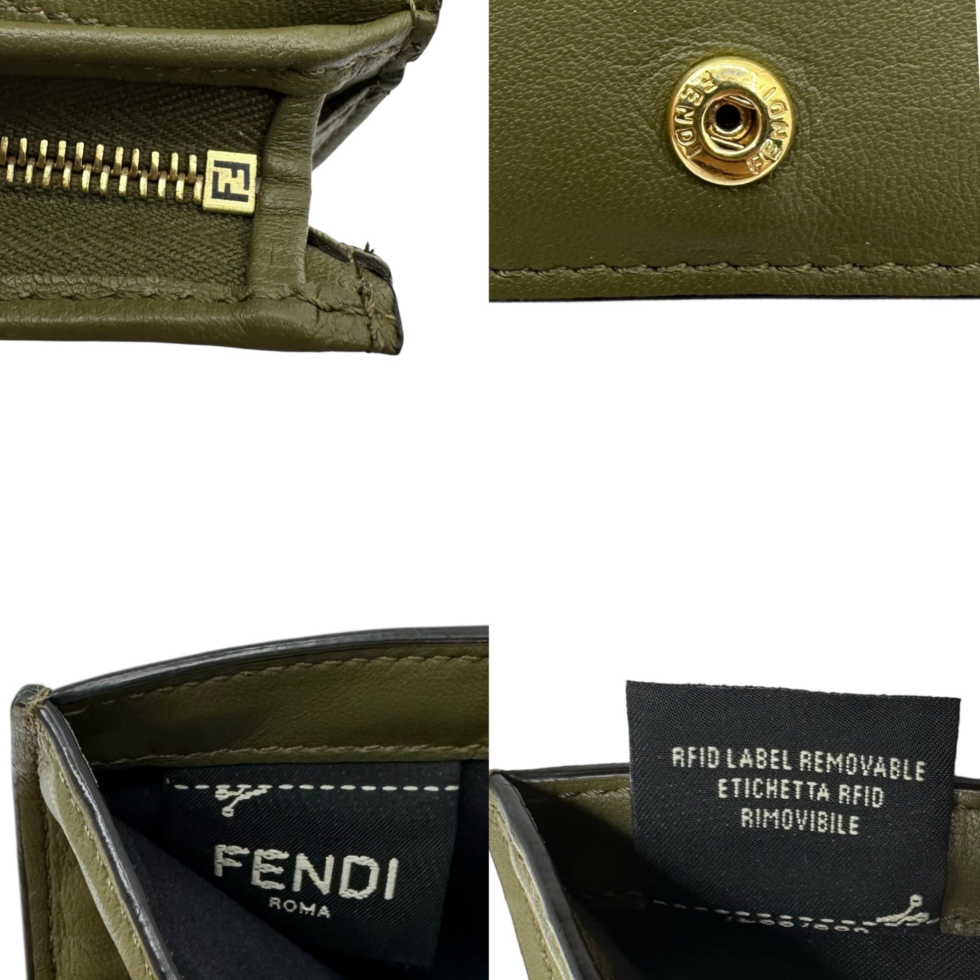 FENDI(フェンディ) BAGUETTE バゲット FF エンボス ロゴ ミニ ウォレット 8M0420 AAJD カーキ 二つ折り 財布 ナッパレザー