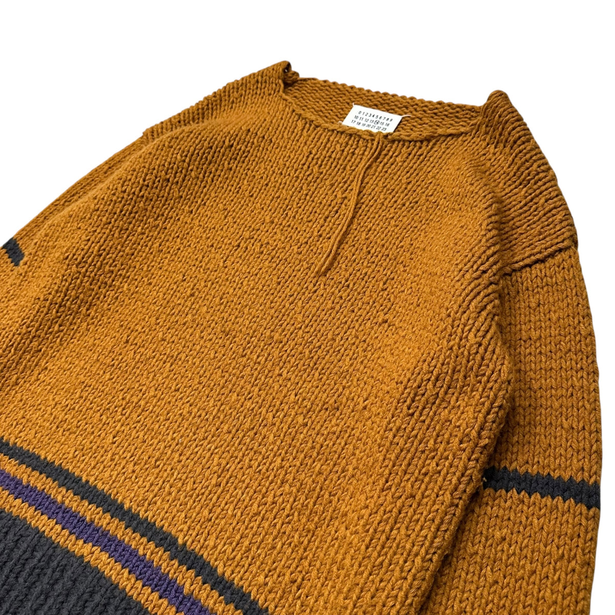 MAISON MARGIELA(メゾンマルジェラ) 2017AW "REPLICA" 1970's PROJECT-300% HAND-KNITTED レプリカ フリンジ ローゲージ ニット S30GP0208 S オレンジ×ネイビー 子供服を300％拡大したデザイン