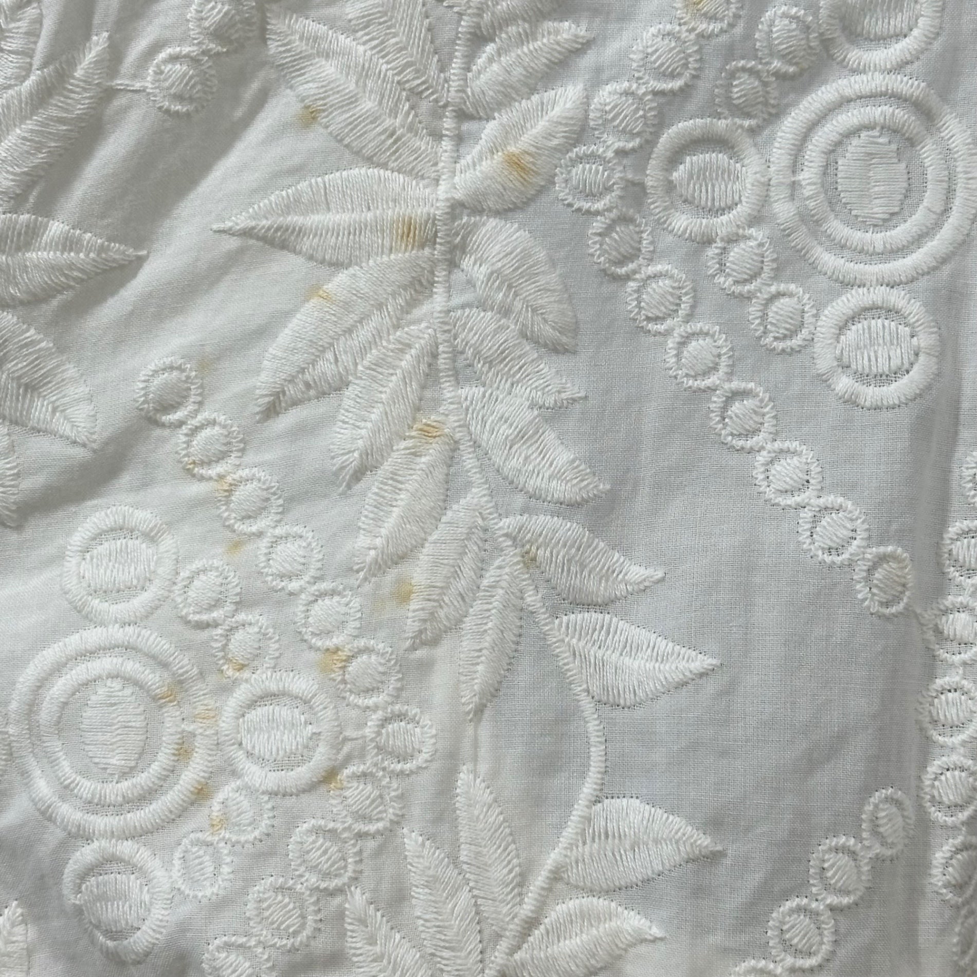 Euro vintage(ヨーロッパヴィンテージ) 70's~white embroidered frill high neck open back design blouse バックリボンデザインの総刺繍デザインブラウス Lサイズ程度 ホワイト