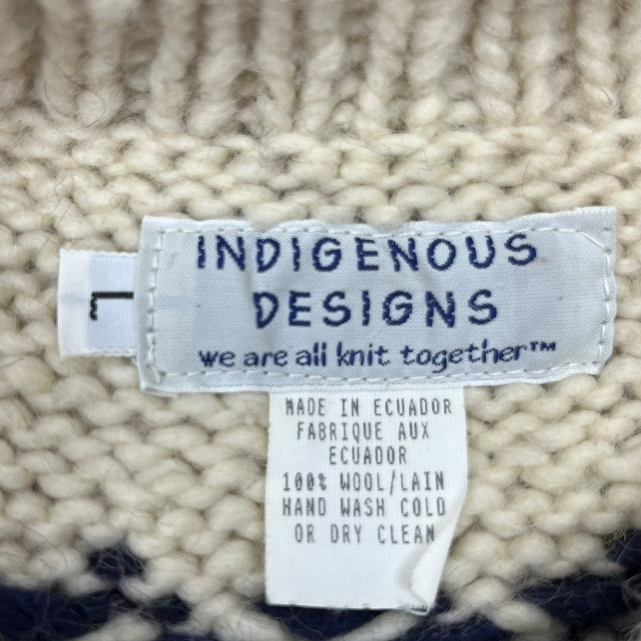 INDIGENOUS DESIGNS(インディアンデザインズ) Ecuador made Indian low gauge knit cardigan エクアドル製 インディアン ローゲージ ニット カーディガン カウチン L アイボリー×グリーン 環境保護 サスティナブル オーガニック