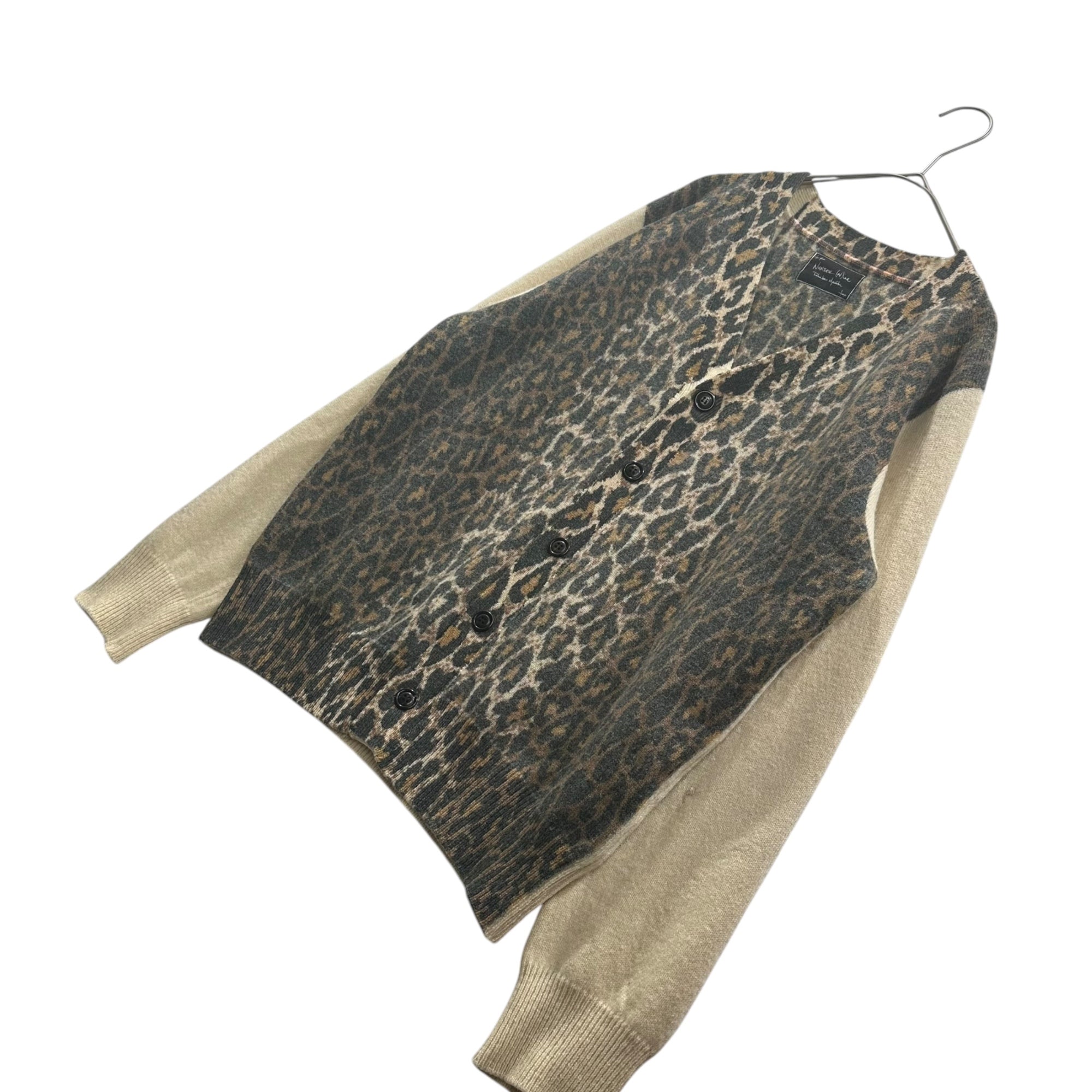 NUMBER (N)INE(ナンバーナイン) 2003AW "TOUCH ME I'M SICK" Leopard-Print Wool Cardigan カート期 レオパード ウール カーディガン 3 アイボリー×ブラウン 00's